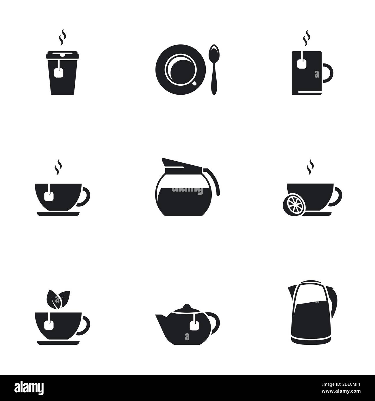 Tea Icons Set on White Background Stock Vector