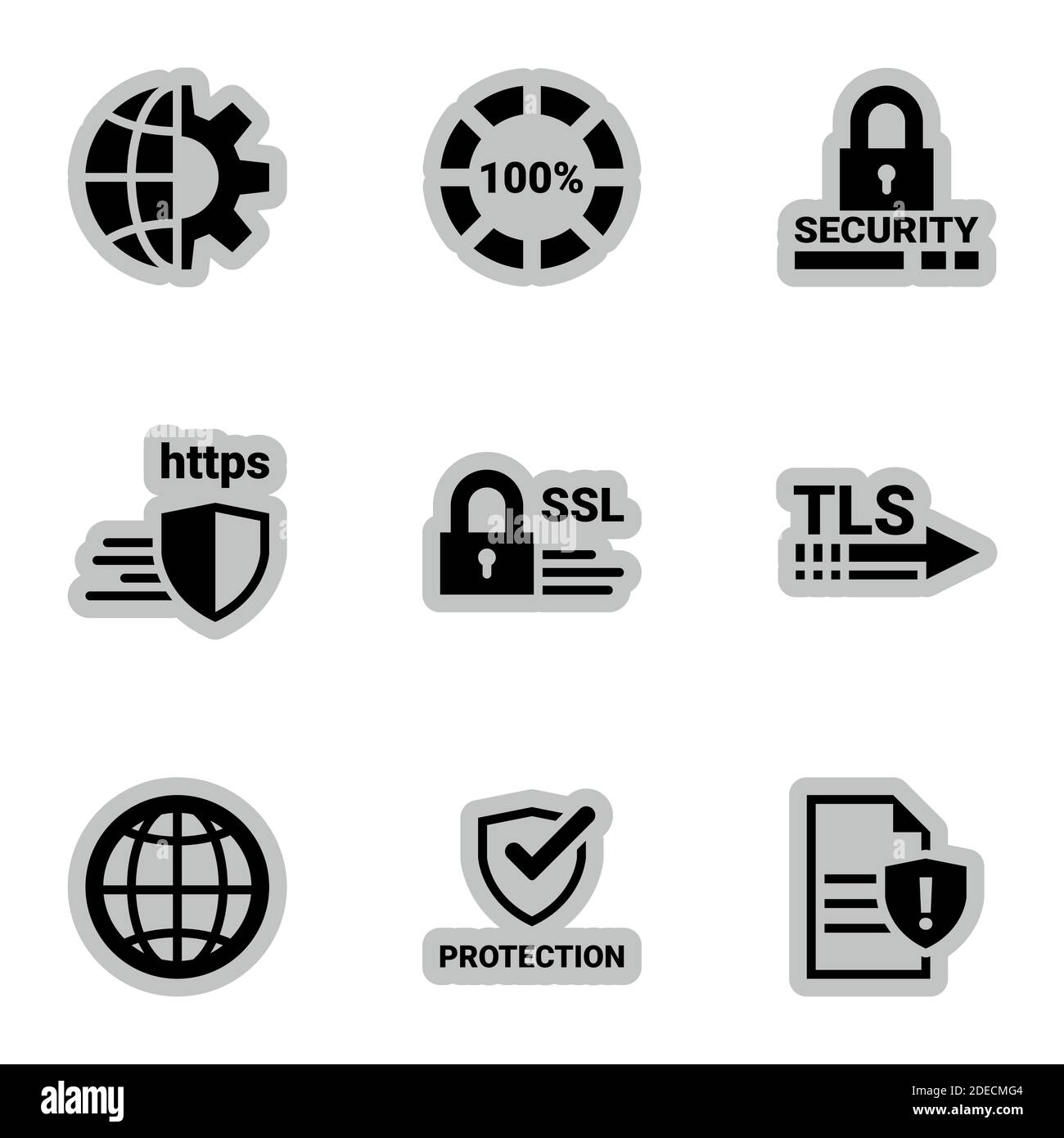 Icons for theme Protection, internet security, caution , vector, icon, set. White background Stock Vector
