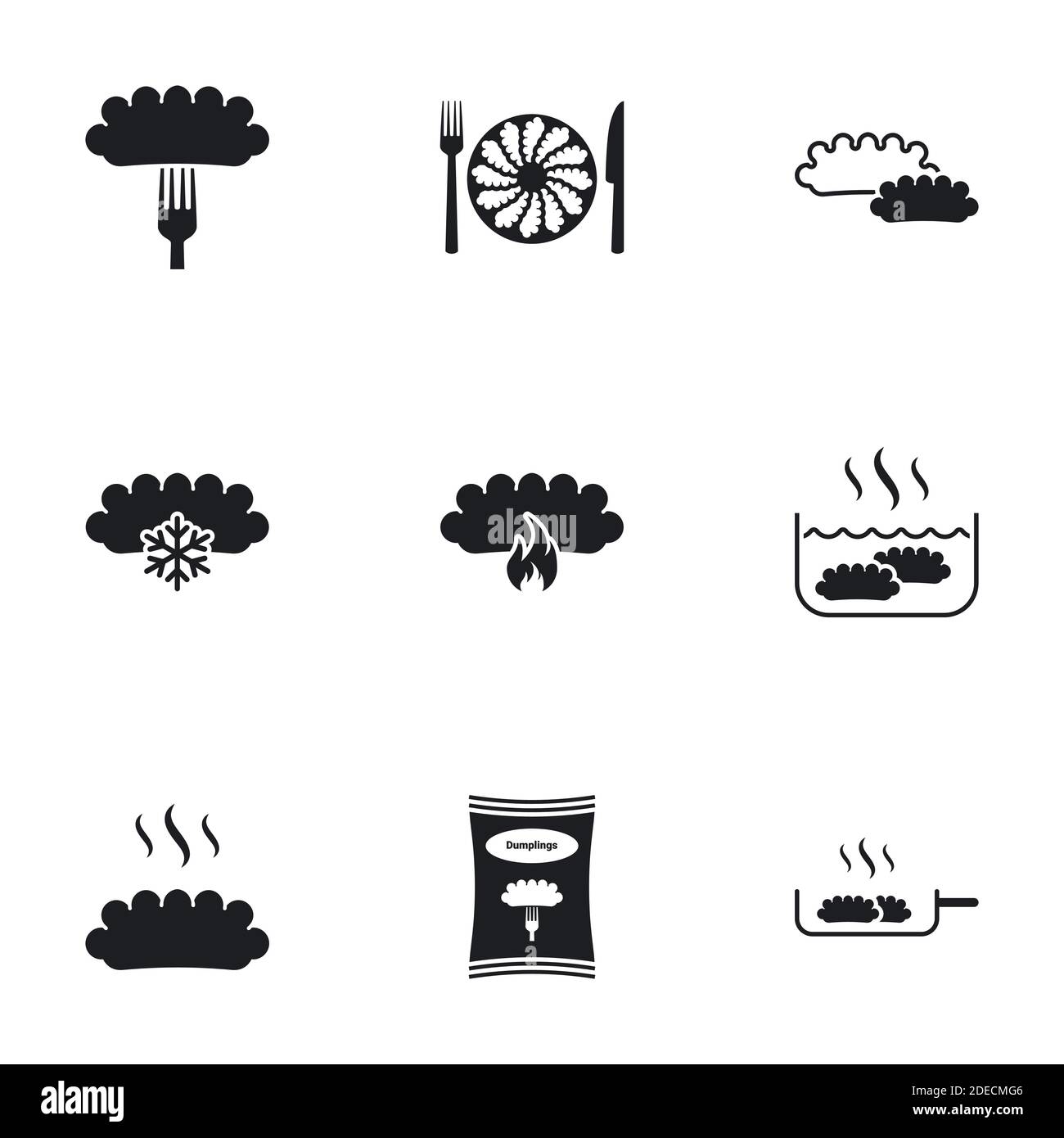 Icons for theme dumplings. White background Stock Vector