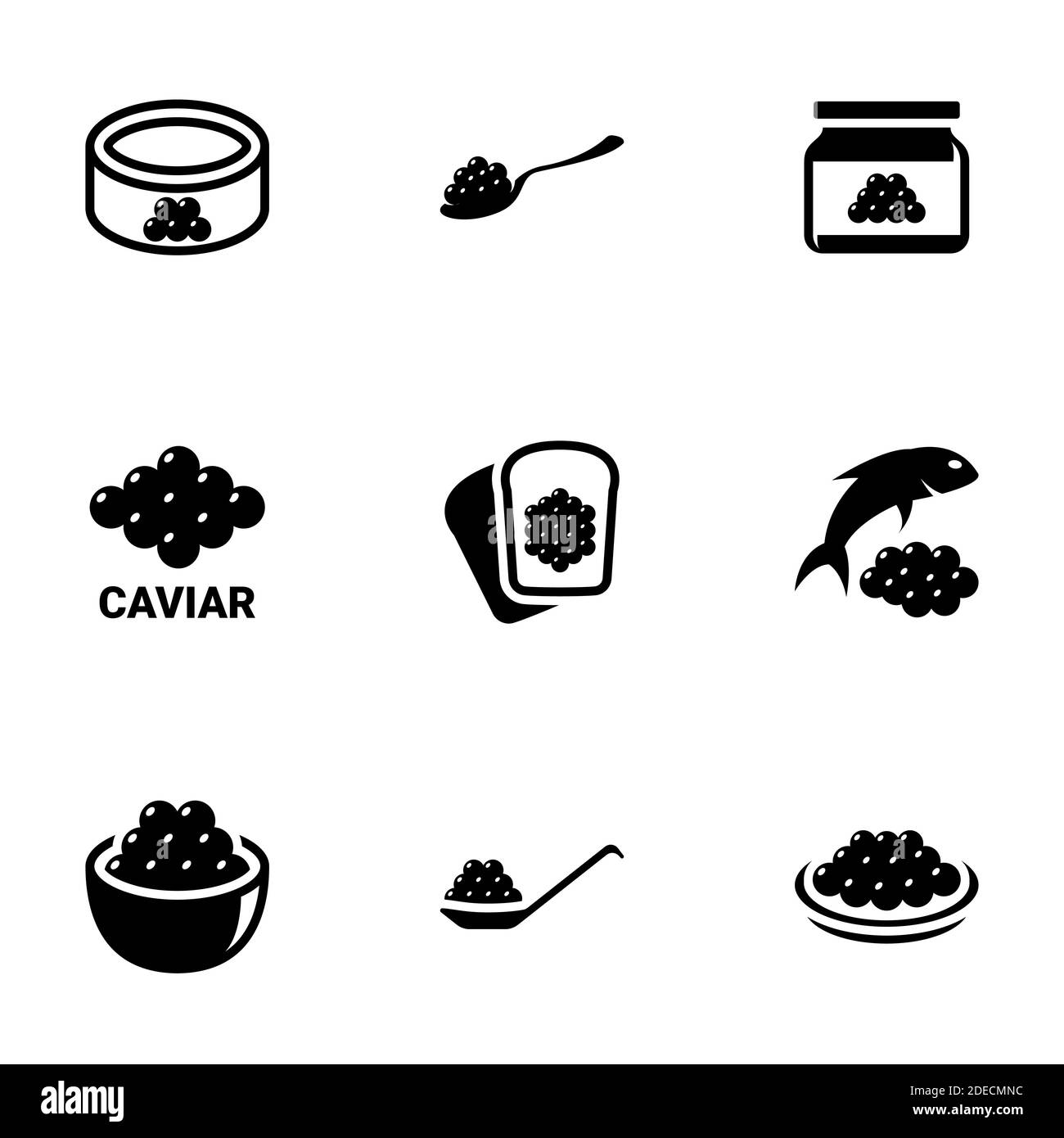 Icons for theme caviar, vector, icon, set. White background Stock Vector
