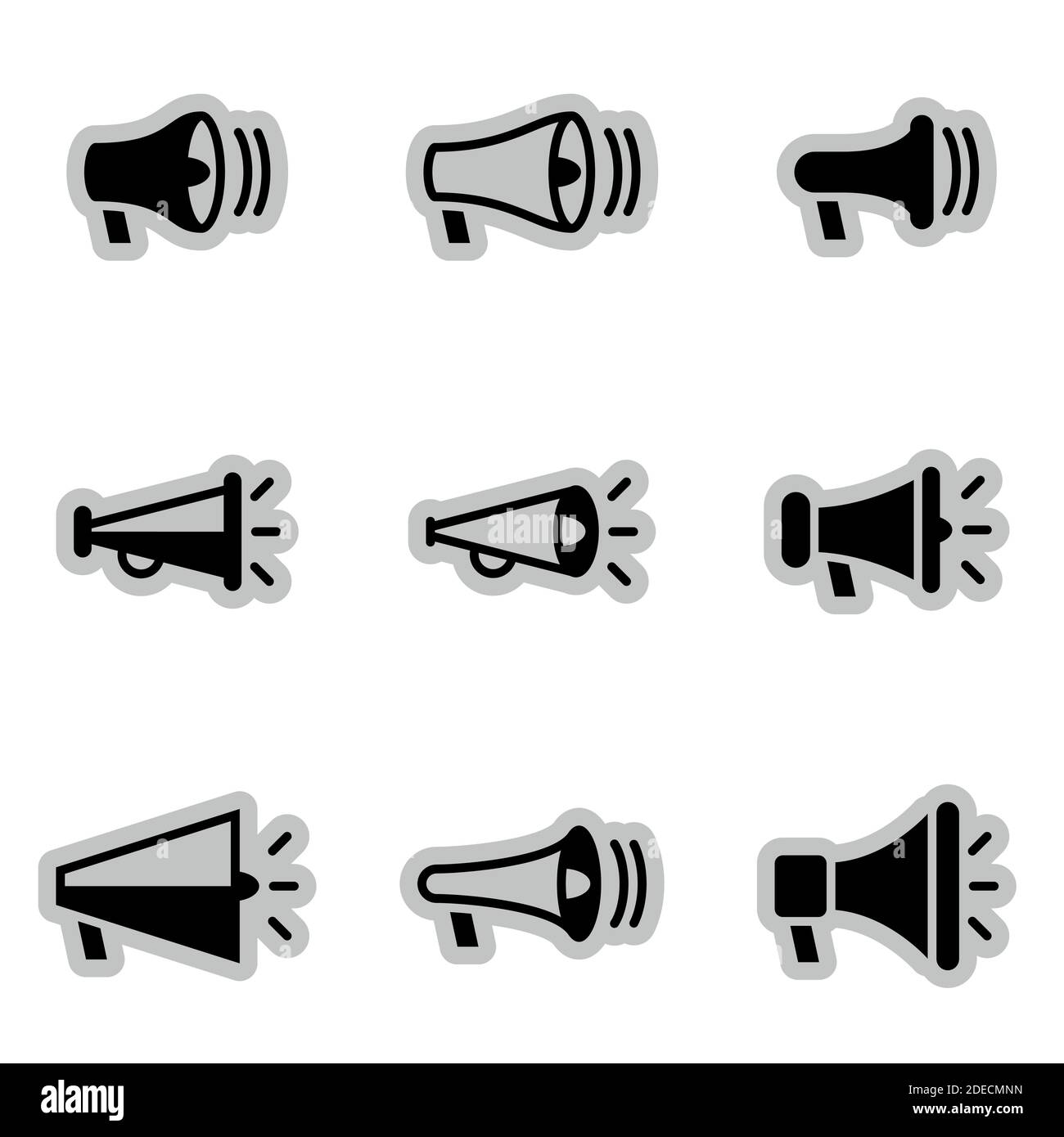 Icons for theme megaphone, vector, icon, set. White background Stock ...