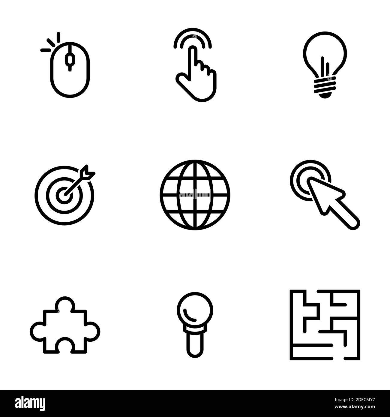 Set of simple icons on a theme Internet, communication, creativity, purposefulness , vector, set. White background Stock Vector
