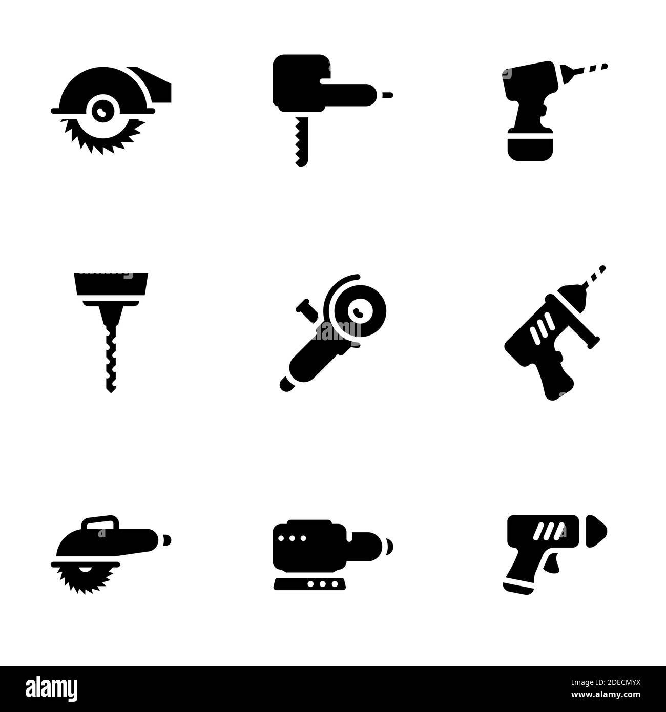 Set of simple icons on a theme electric work tools , vector, set. White background Stock Vector