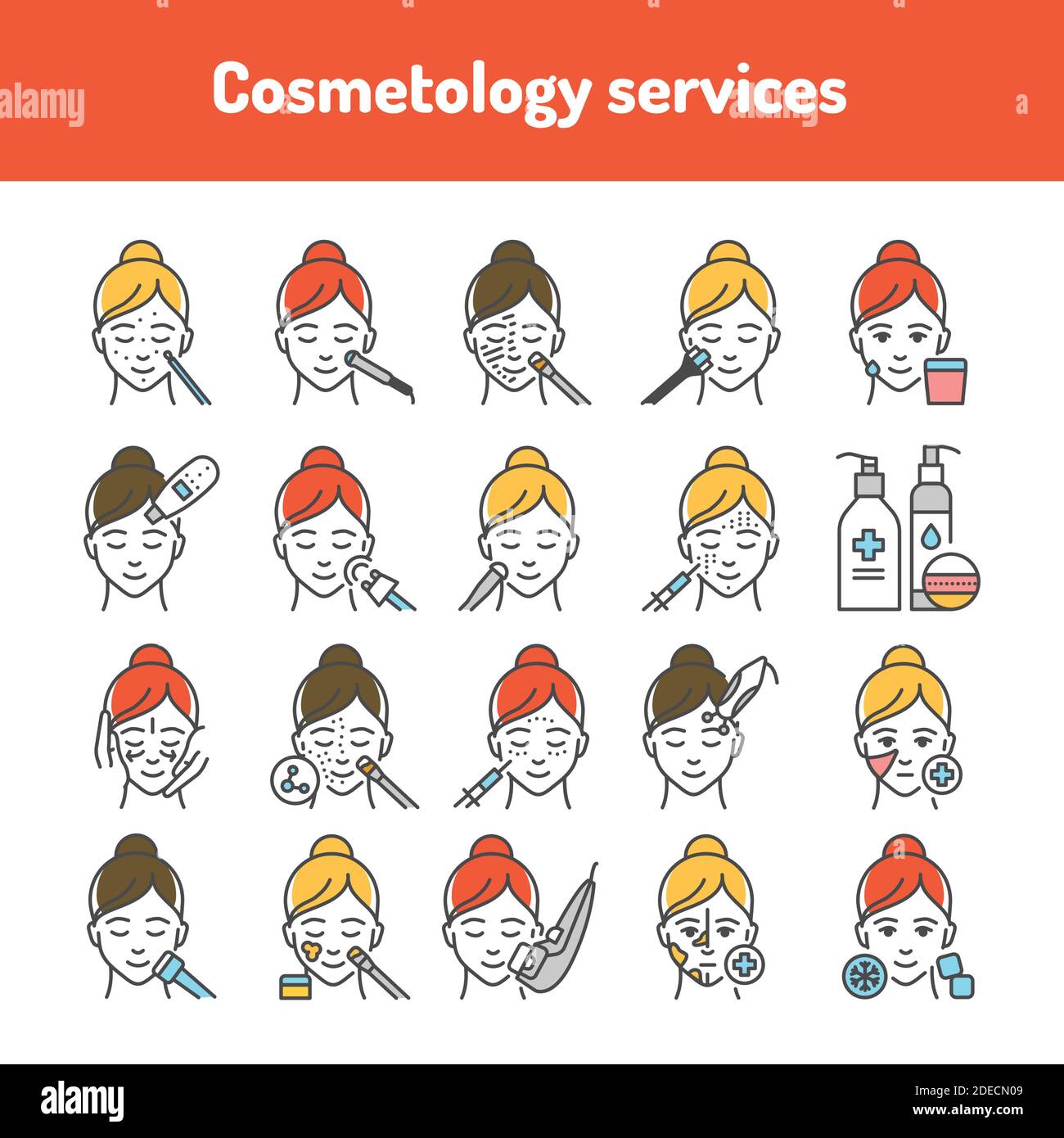 Cosmetology color line icons set. Skin care Stock Vector Image & Art ...