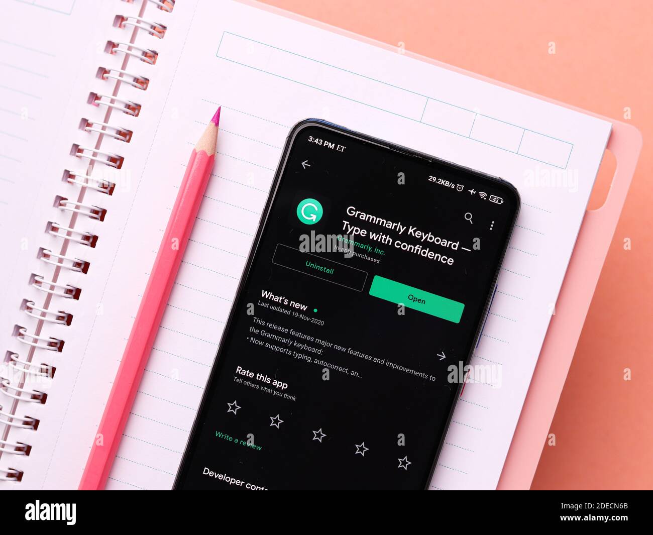 Assam, india - November 29, 2020 : Grammarly logo on phone screen stock image. Stock Photo