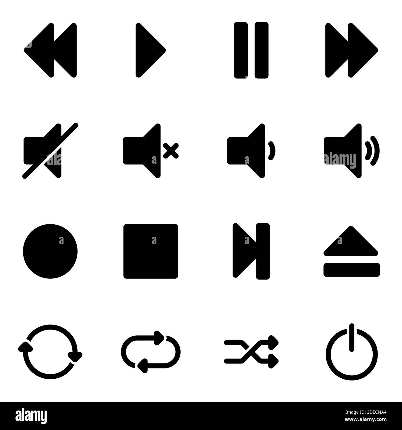 Set of simple icons on a theme Media player, vector, set. White background Stock Vector