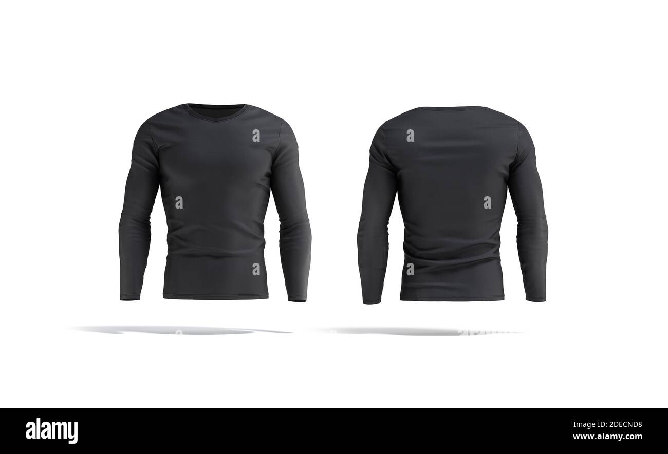 Blank black longsleeve tshirt mock up, front and back view, 3d