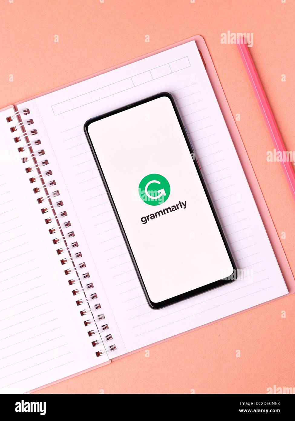 Assam, india - November 29, 2020 : Grammarly logo on phone screen stock image. Stock Photo