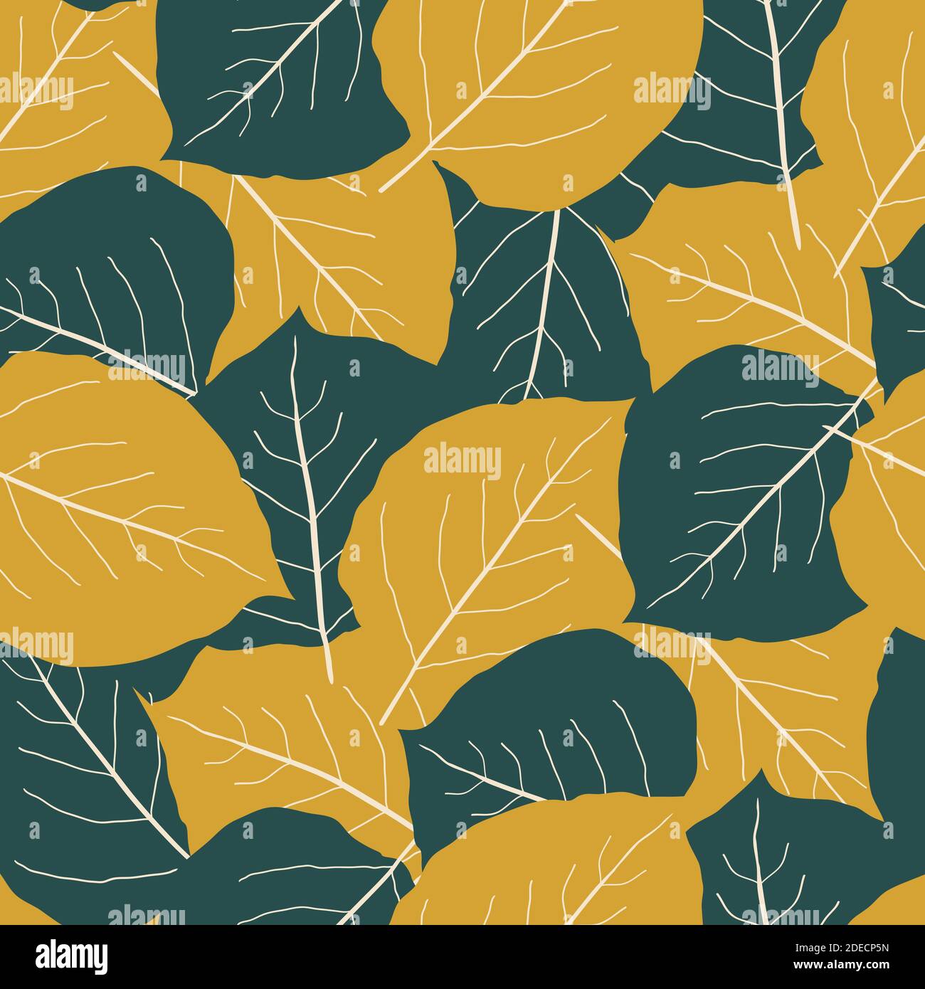 Green and gold aspen leaf seamless vector pattern background