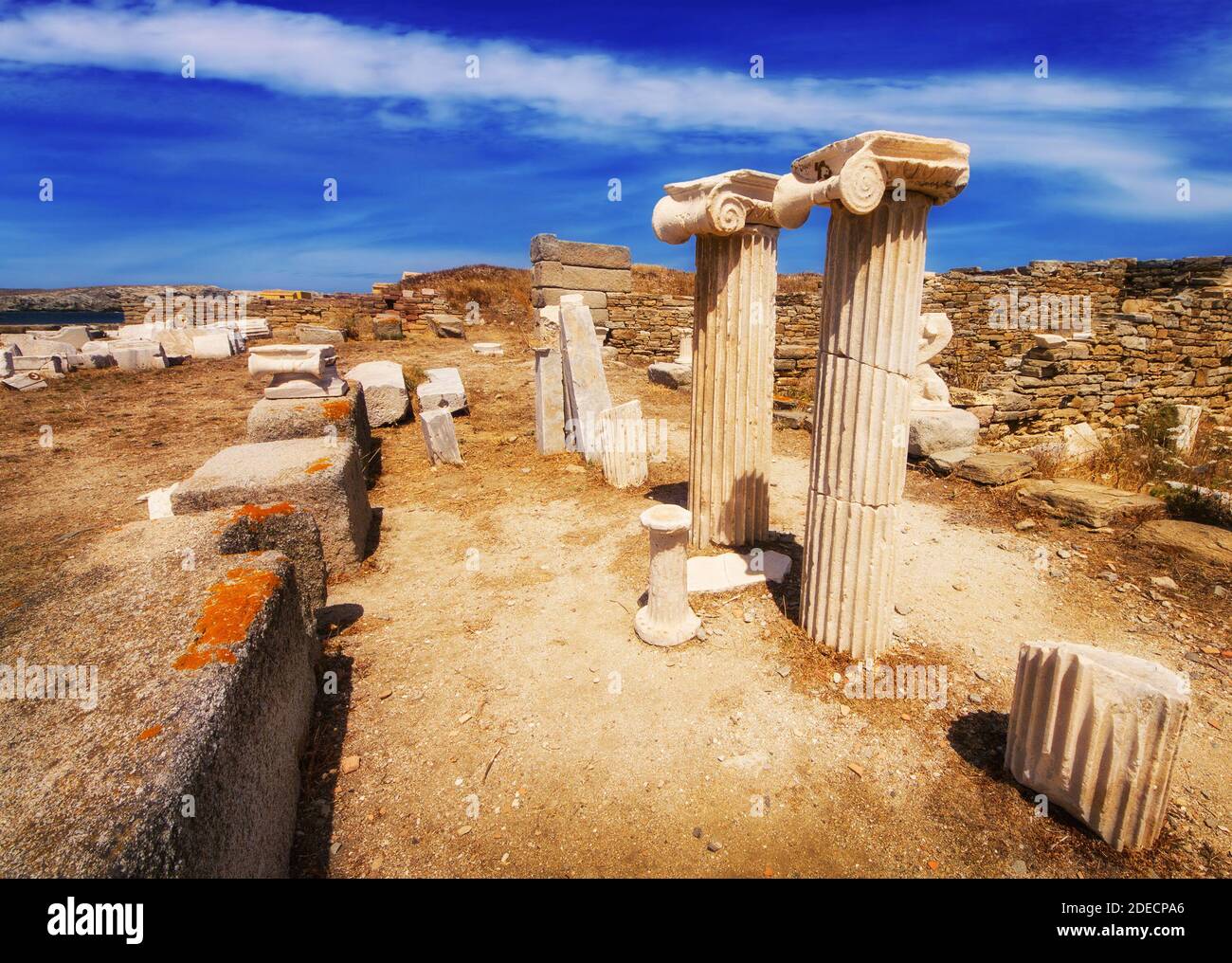 Ancient ruins on the island of Delos, Greece Stock Photo