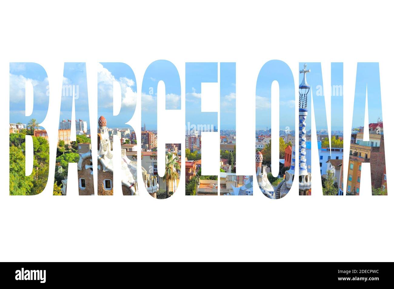 Barcelona Spain City Name Sign With Photo In Background Isolated On White Stock Photo Alamy