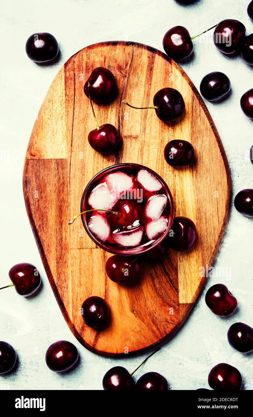 Colg Wseem R Cold sweet cherry juice with ice cubes, top view Stock Photo - Alamy