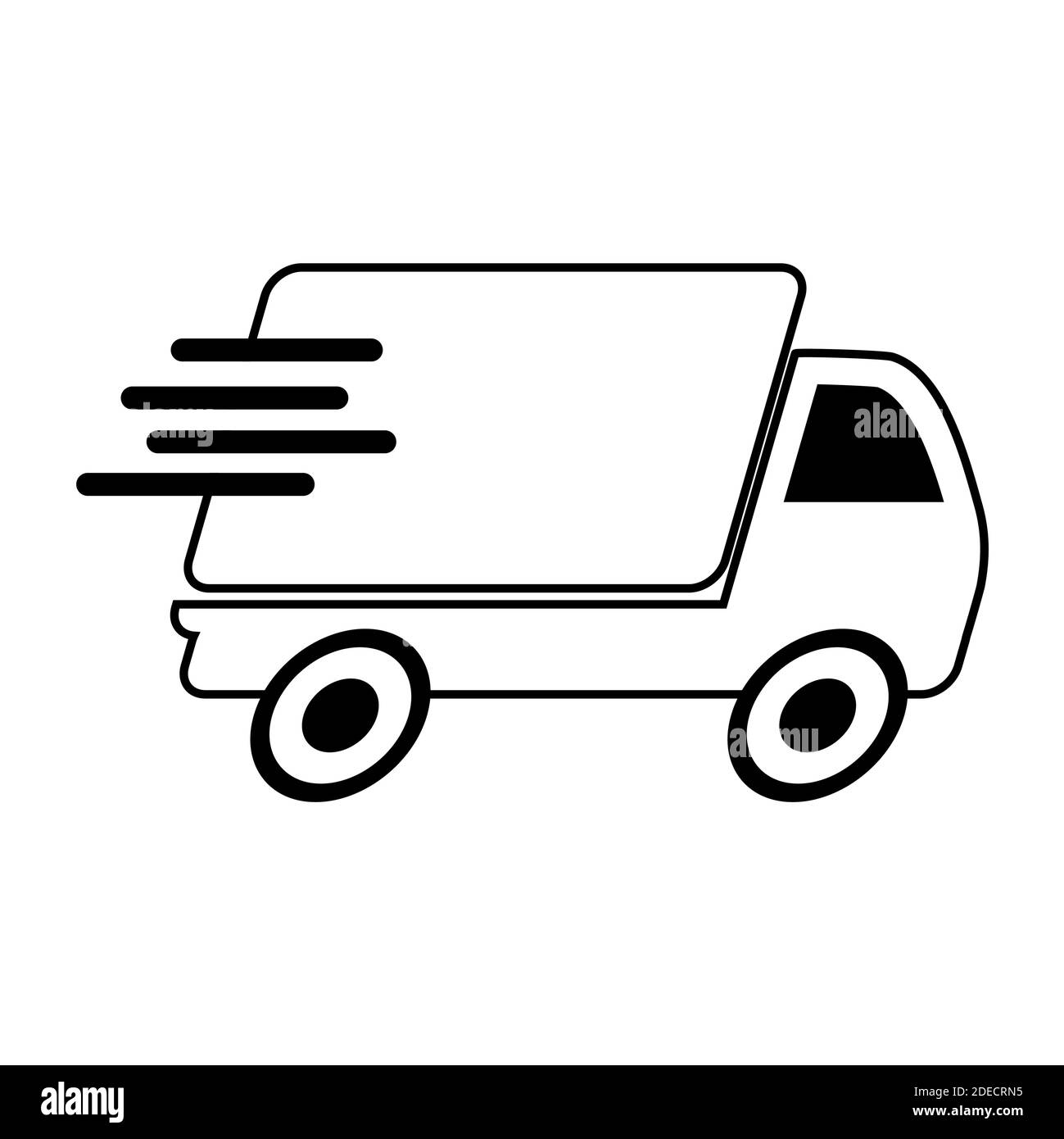 Fast delivery truck icon. Vector concept of shipping service. Symbol of transport van or package courier. Illustration of speed moving lorry symbol is Stock Vector