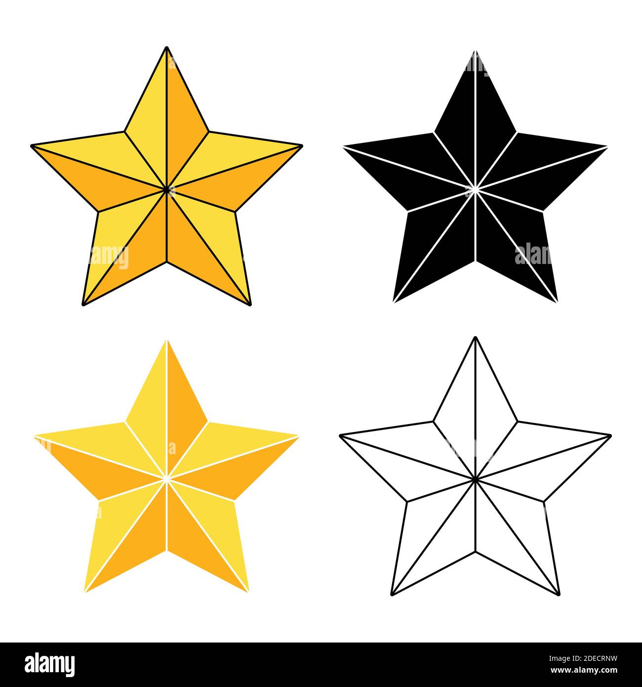 Golden star icon set isolated on white background. Gold holiday light. Collection of Christmas Vector ornament. Illustration of  christian symbol. Sil Stock Vector