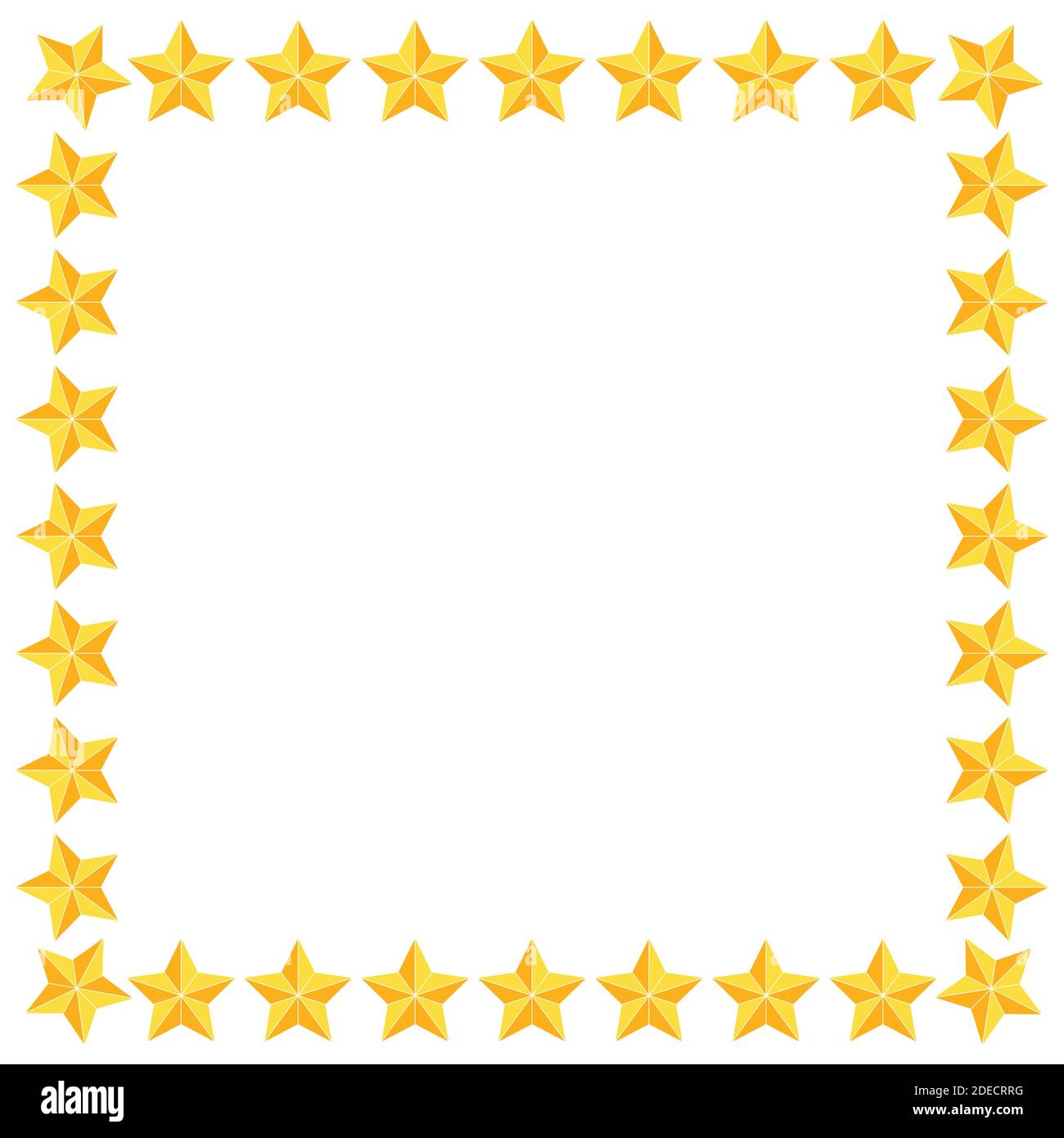 Star frame with copy space. Christmas symbol border background. Golden seasonal vector pattern isolated on white background. Blank picture frame for x Stock Vector