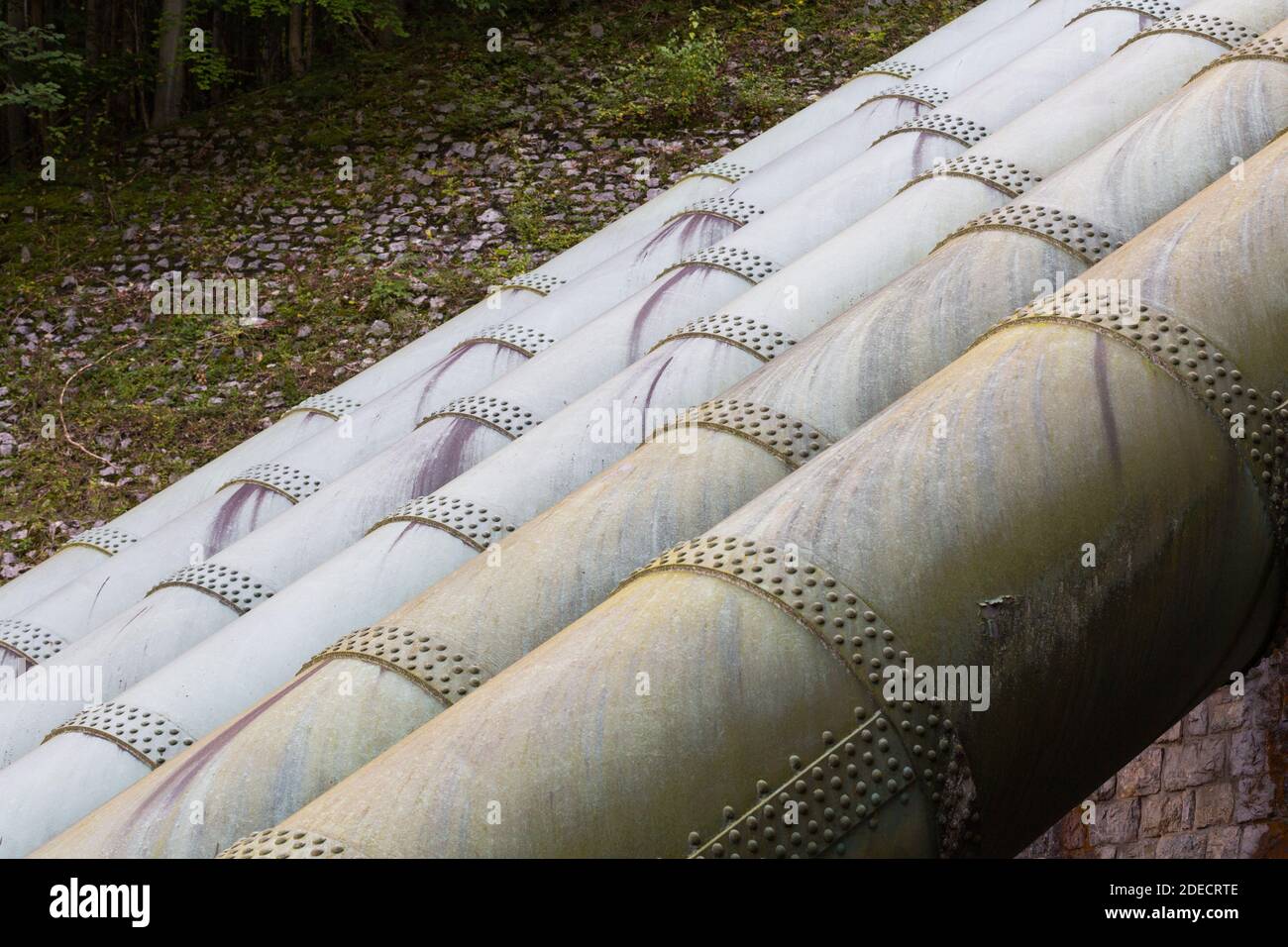 Close up of water pipes of a hydro power plant (Walchensee Kraftwerk). Stock Photo