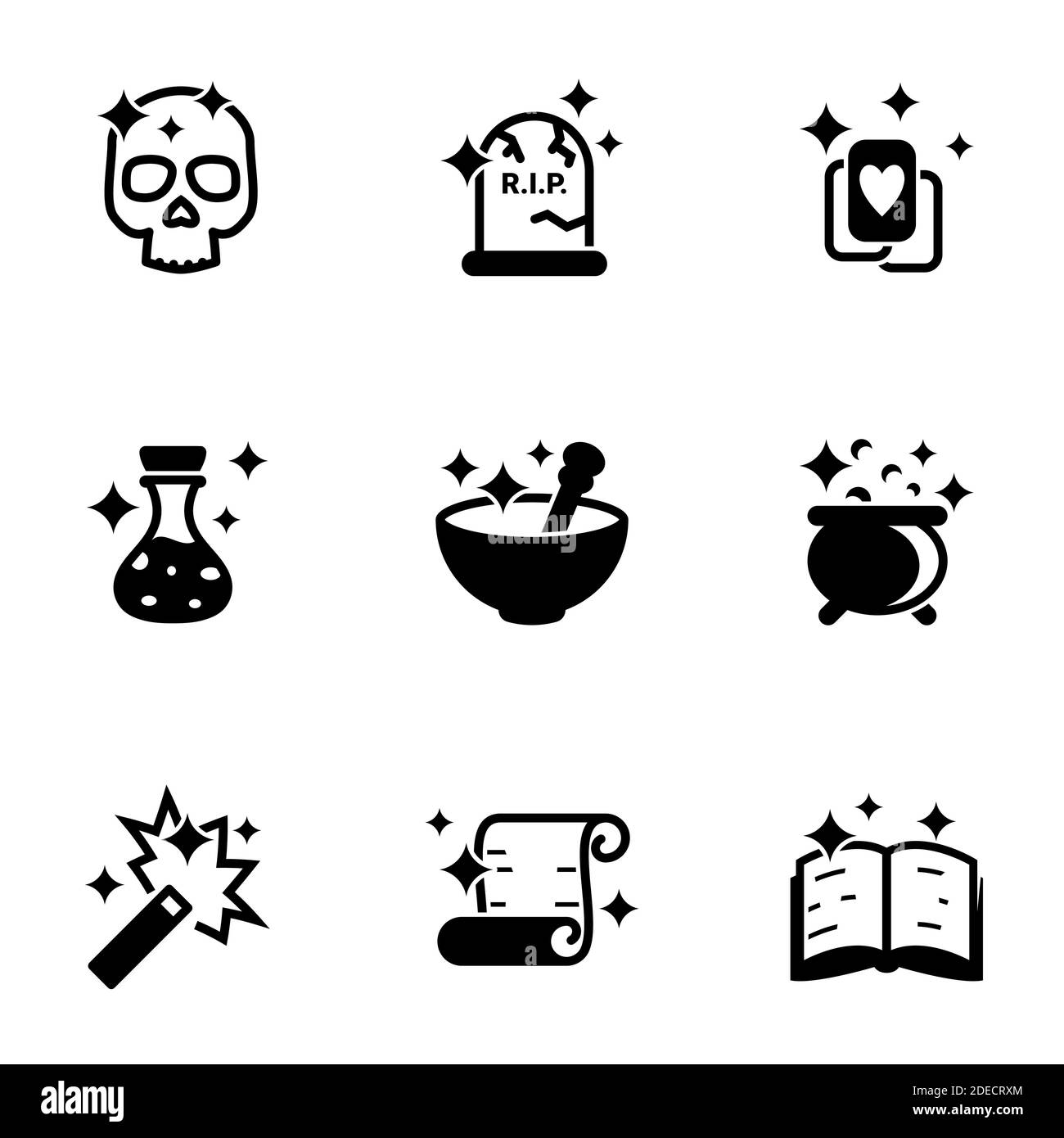 Set of simple icons on a theme Magic, Magician, Magic , vector, set. White background Stock Vector