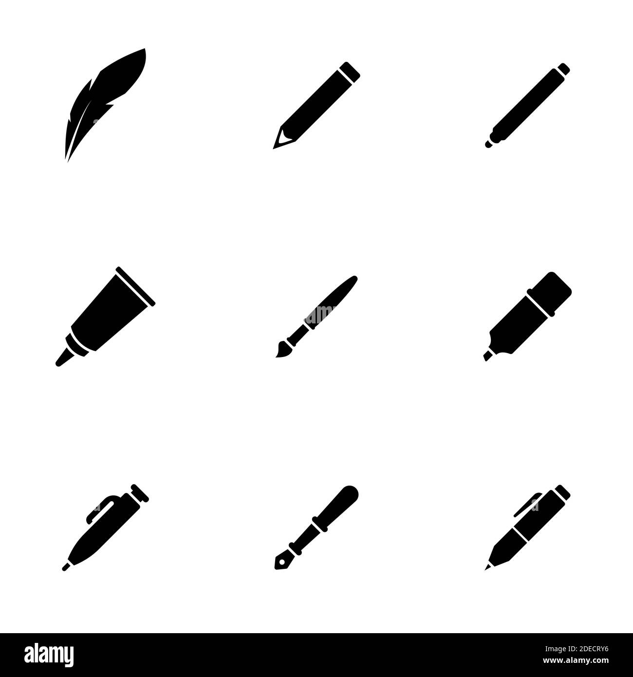 Set of simple icons on a theme pen-pencil, vector, set. White background Stock Vector
