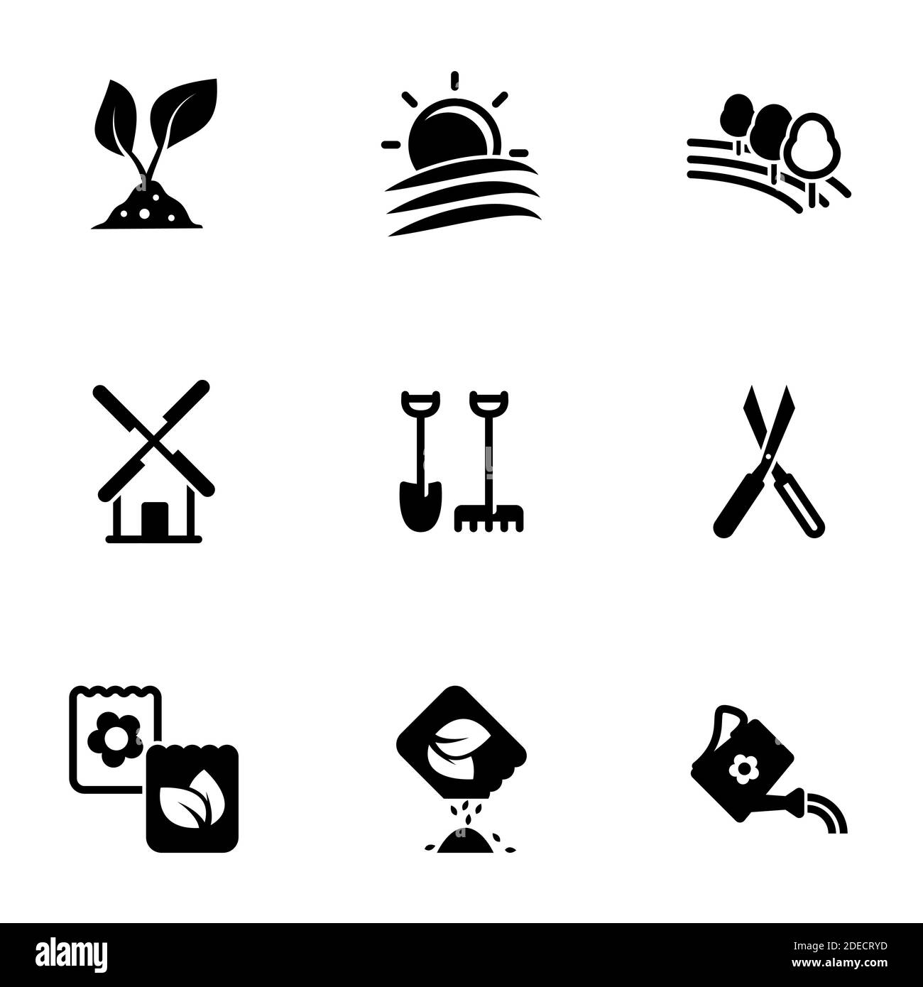 Set of simple icons on a theme Garden, garden, farming, farm, vector, set. White background Stock Vector