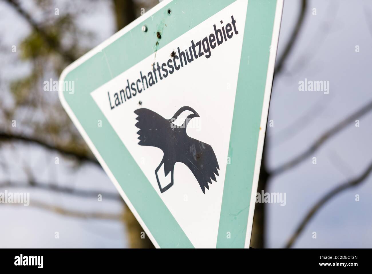 View on a Landschaftsschutzgebiet sign. At the edge of a nature reserve or landscape conservation area Stock Photo