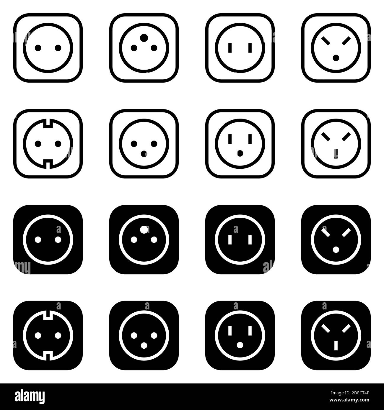 Set of simple icons on a theme power socket, vector, set. White background Stock Vector