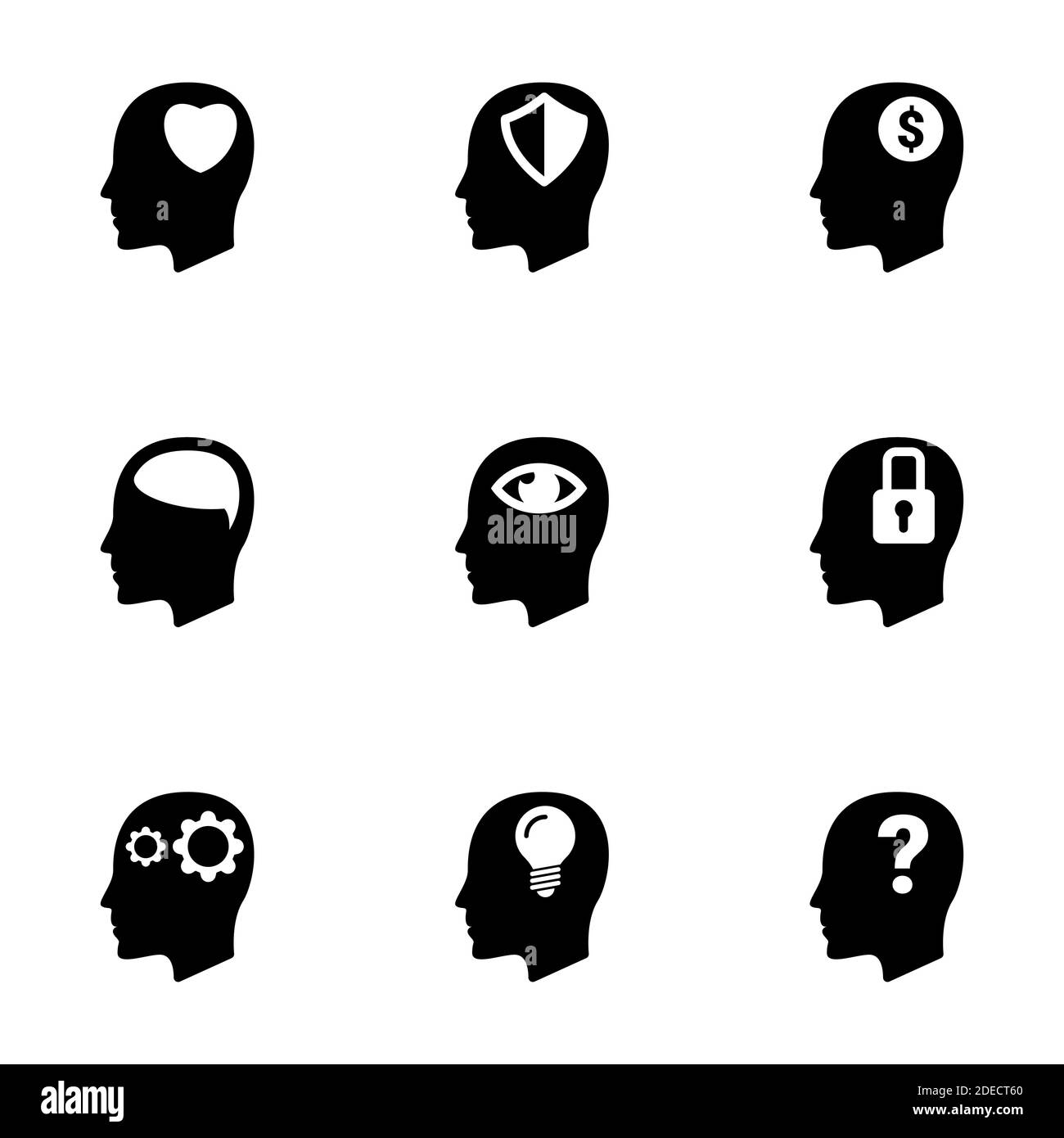 Set of simple icons on a theme Man, mind, thought, occupation, thought, mental, vector, set. White background Stock Vector
