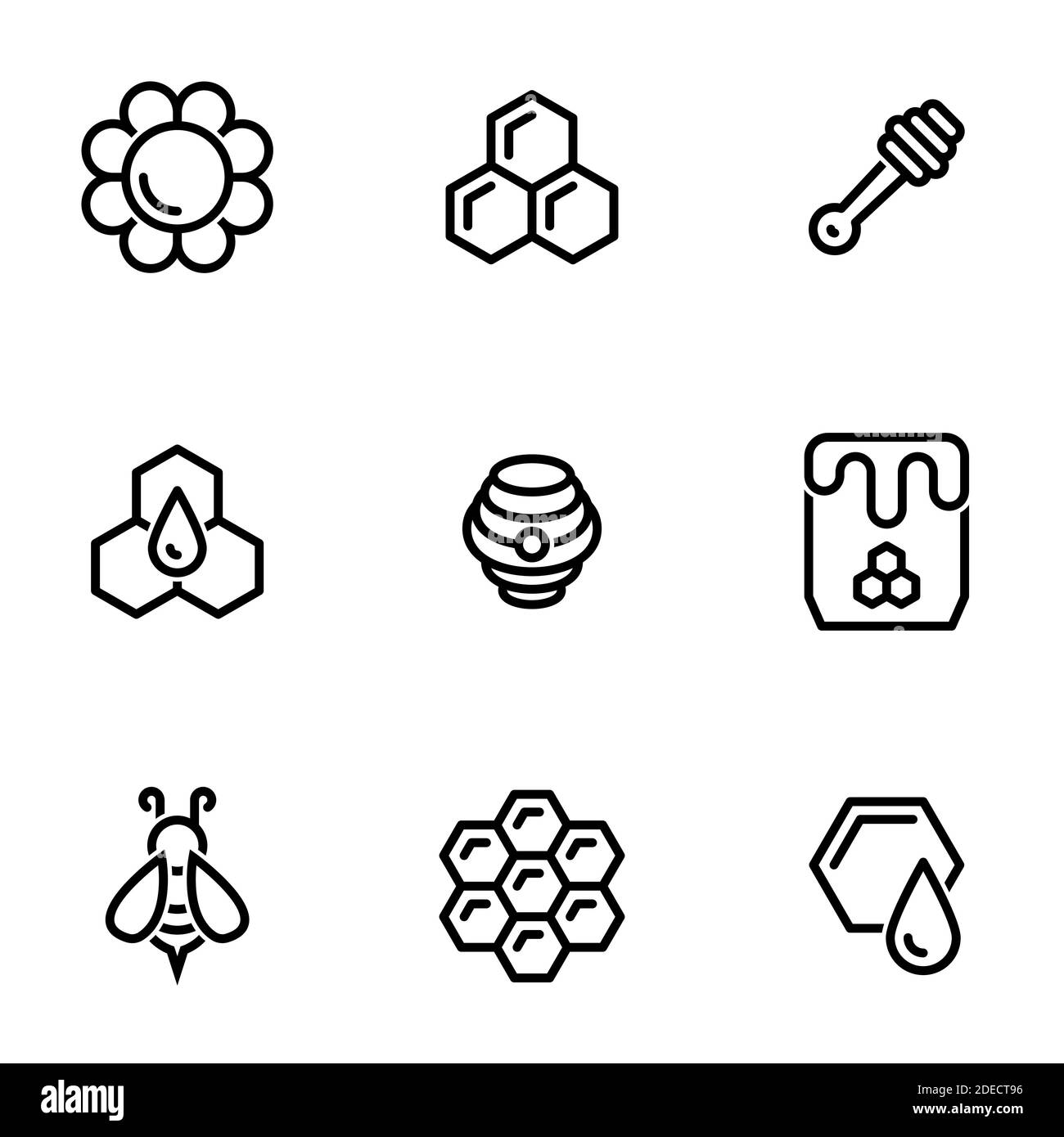 Set of simple icons on a theme Bee, honey, sweet, vector, set. White background Stock Vector