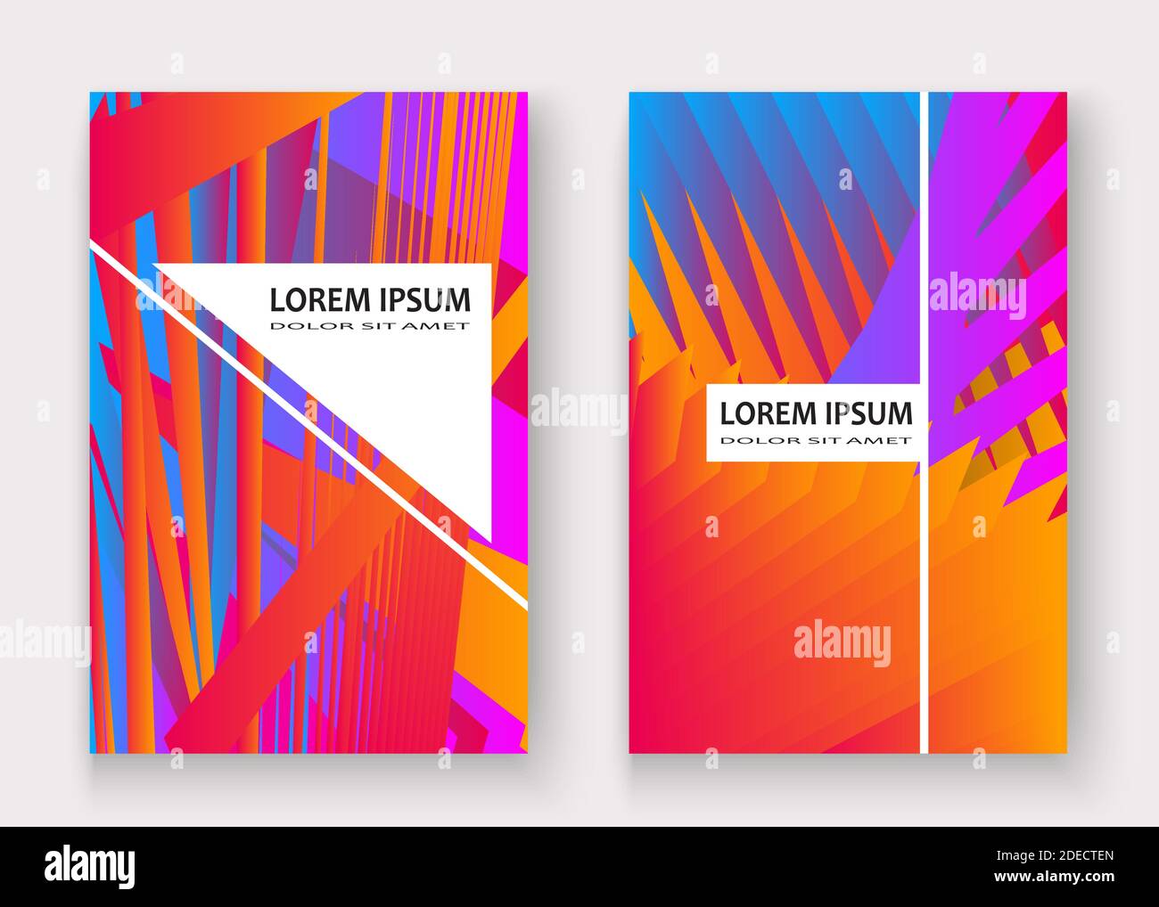 Colorful striped lines pattern geometric shape background. Creative cover set copy space design vector illustration. Neon blurred red orange gradient Stock Vector