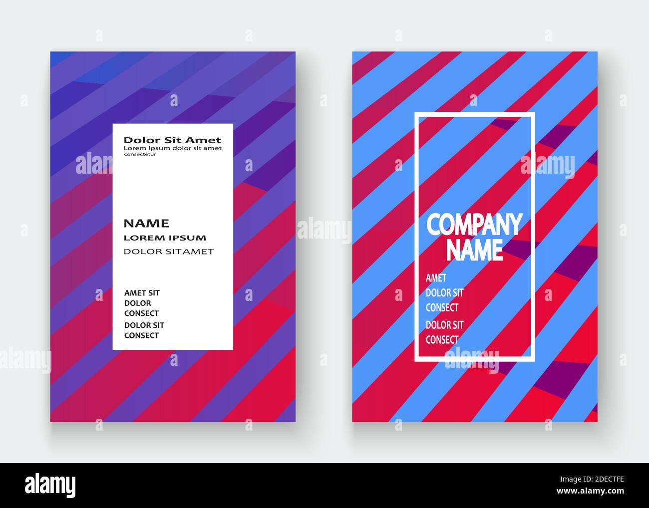 Colorful striped lines pattern geometric shape background. Creative cover set copy space design vector illustration. Neon blurred red blue gradient ab Stock Vector