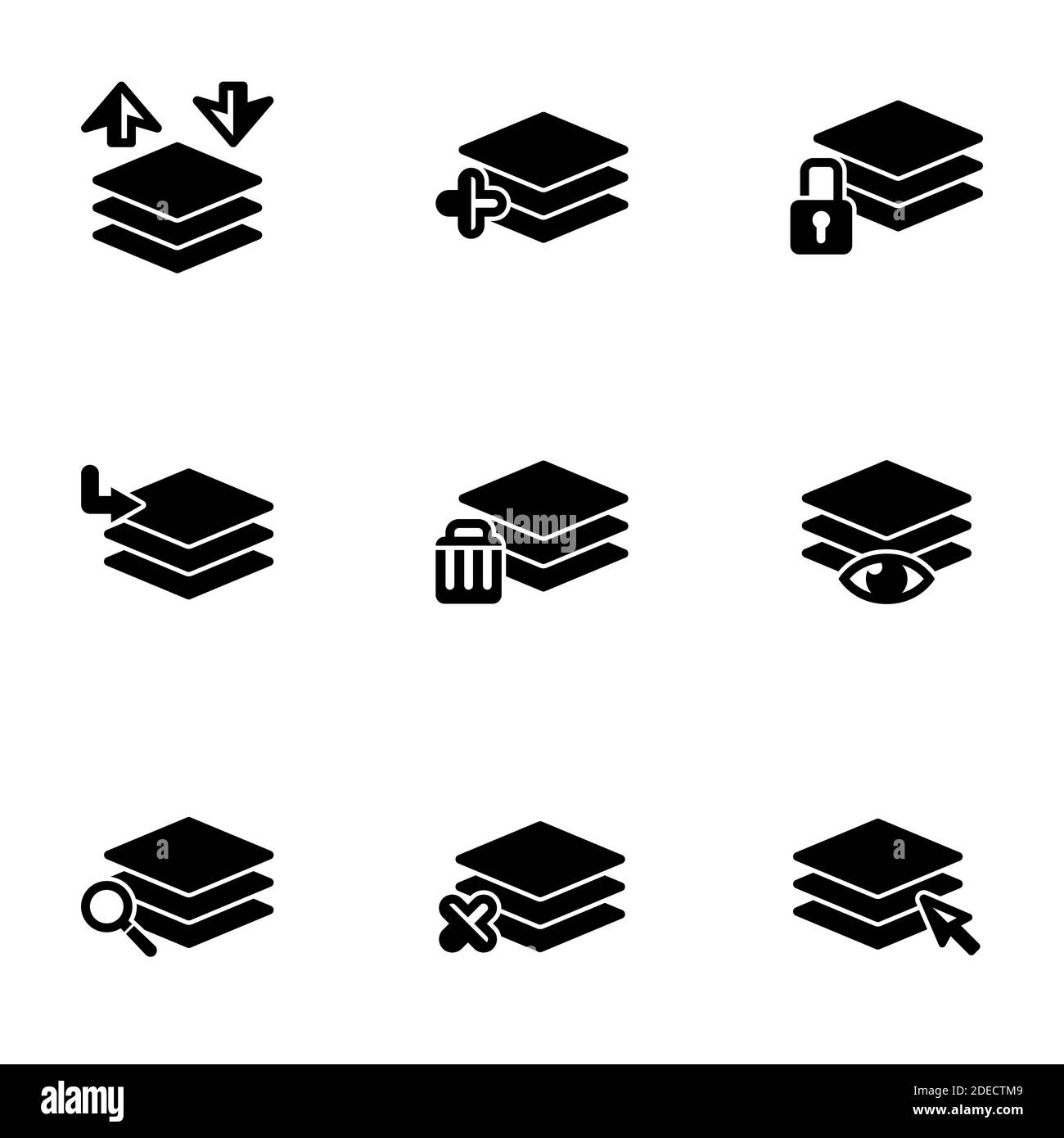 Set of simple icons on a theme Layer, work with layers, vector, set. White background Stock Vector