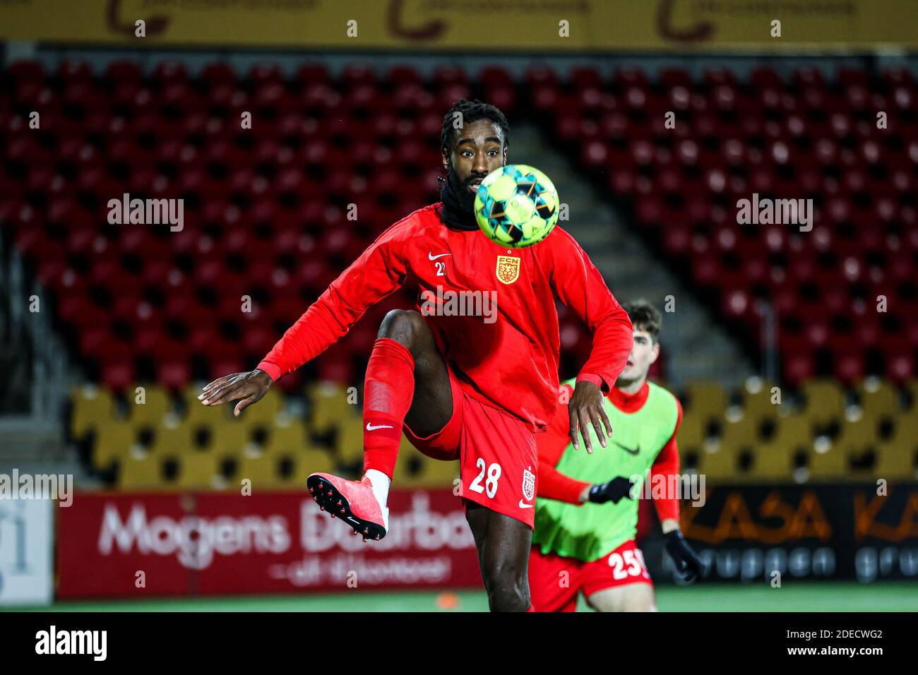 Farum, Denmark. 29th Nov, 2020. Johan Djourou (28) of FC Nordsjaelland seen during warmup before the 3F Superliga match between FC Nordsjaelland and AGF in Right to Dream Park, Farum. (Photo Credit: Gonzales Photo/Alamy Live News Stock Photo