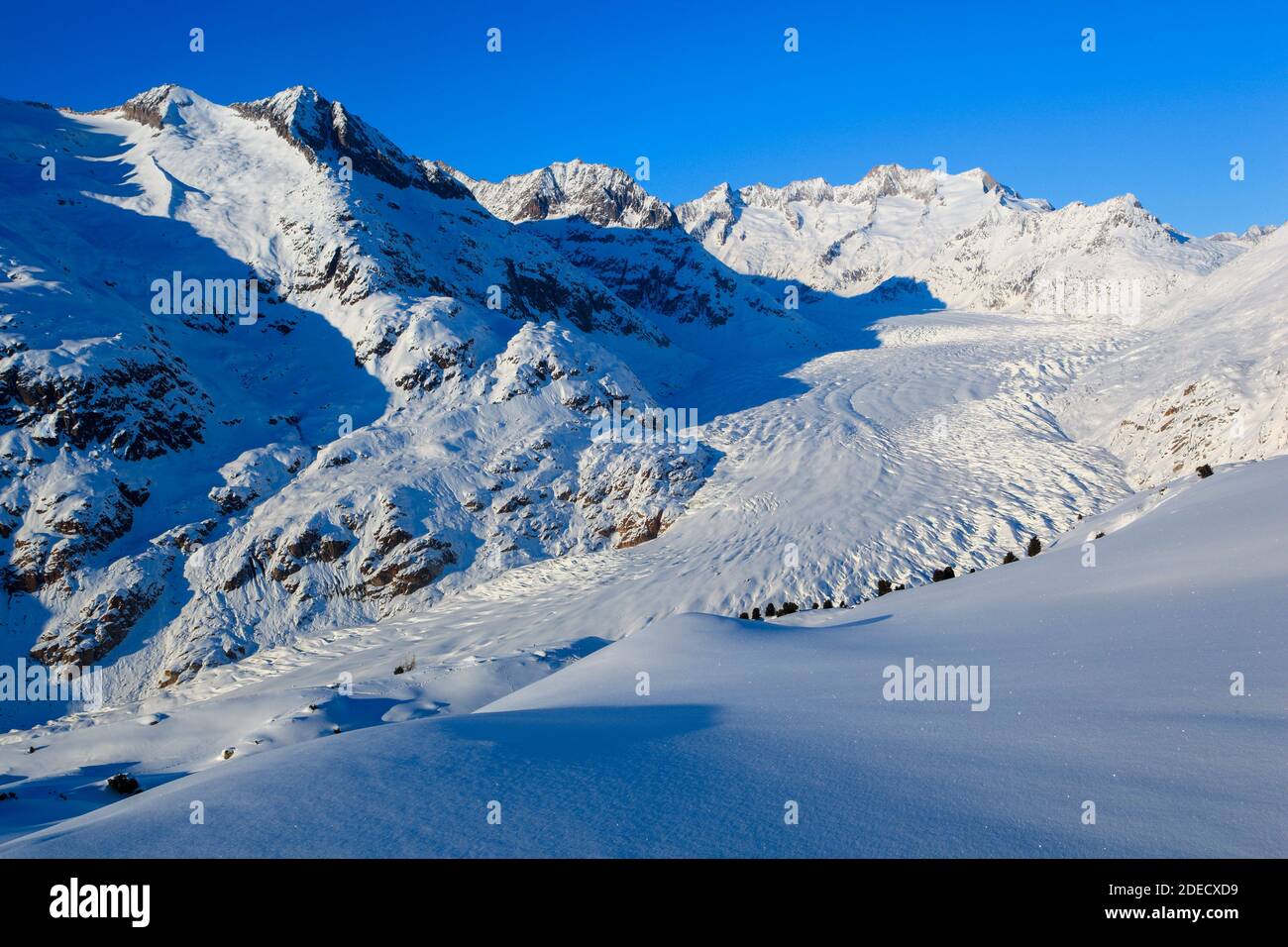 geography / travel, Switzerland, Wannenhoerner and Aletsch glacier in the winter, Valai, Additional-Rights-Clearance-Info-Not-Available Stock Photo