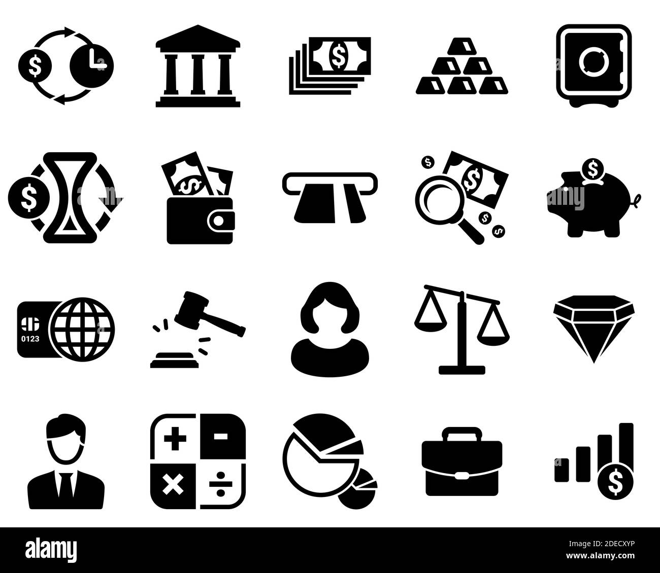 Set of simple icons on a theme Finance, money, bank, savings, vector, design, collection, flat, sign, symbol,element, object, illustration. Black icon Stock Vector