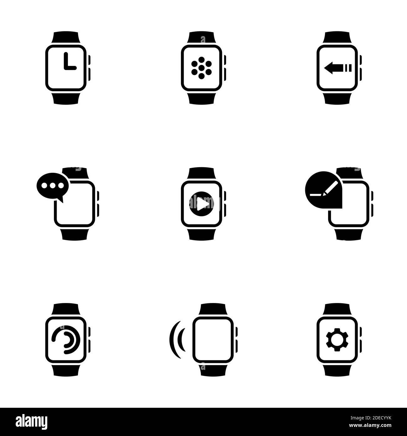 Set of simple icons on a theme smart watch, vector, design, collection, flat, sign, symbol,element, object, illustration, isolated. White background Stock Vector