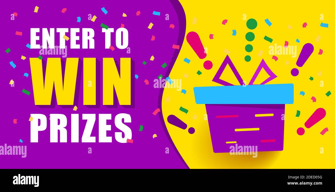Bright Banner With Text Enter To Win Prizes Gift Box On Yellow 