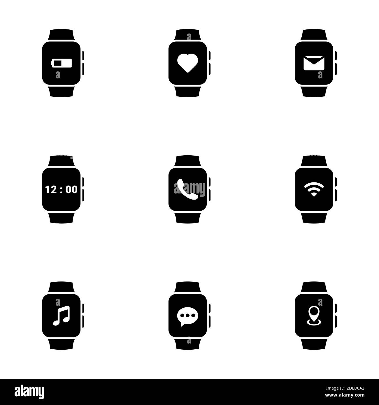Set of simple icons on a theme smart watch, vector, design, collection, flat, sign, symbol,element, object, illustration, isolated. White background Stock Vector