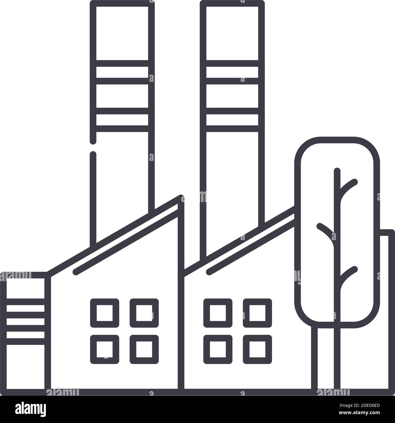 Green factory concept icon, linear isolated illustration, thin line ...