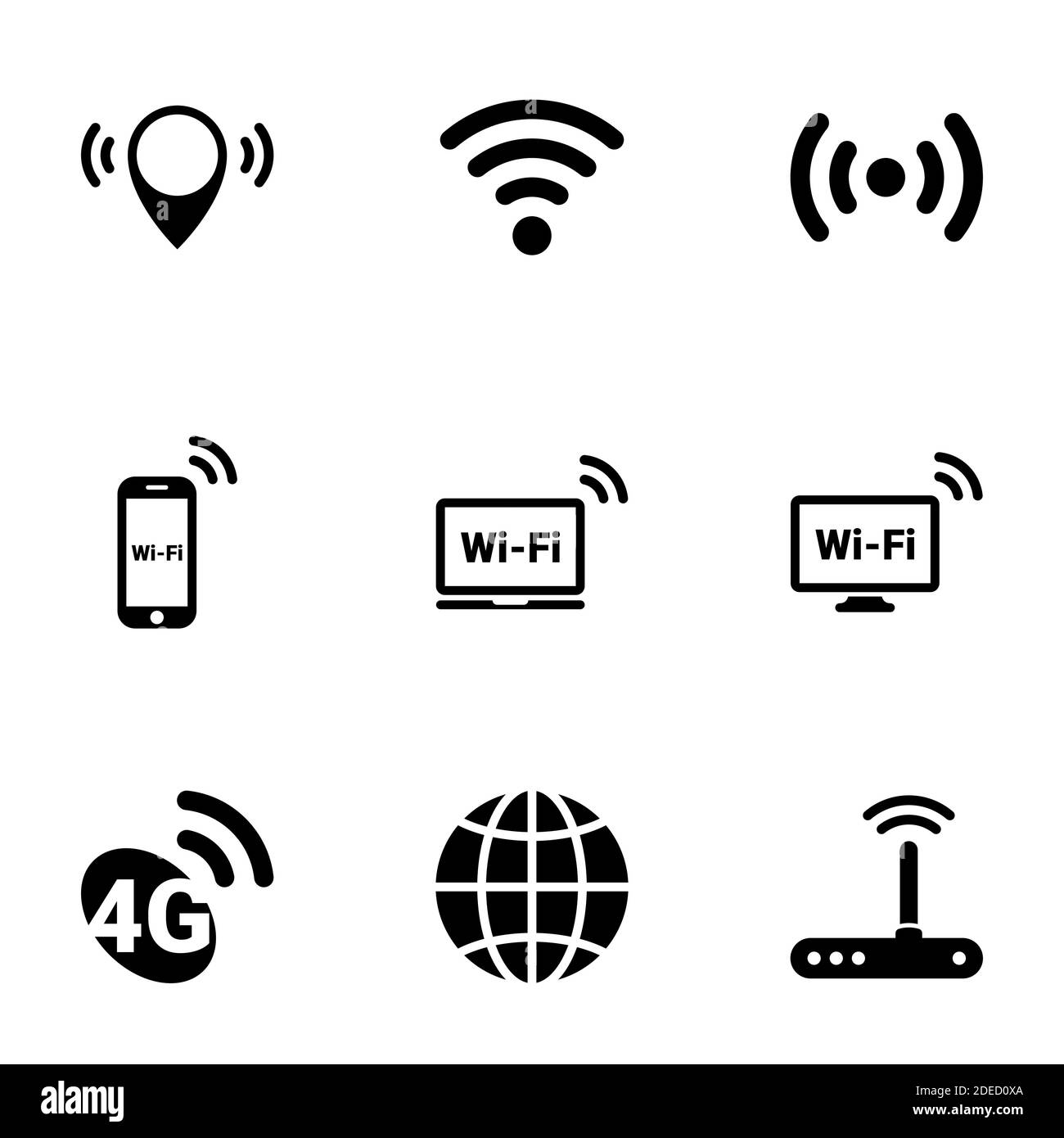 Set of simple icons on a theme Wi-fi , vector, design, collection, flat, sign, symbol,element, object, illustration, isolated. White background Stock Vector