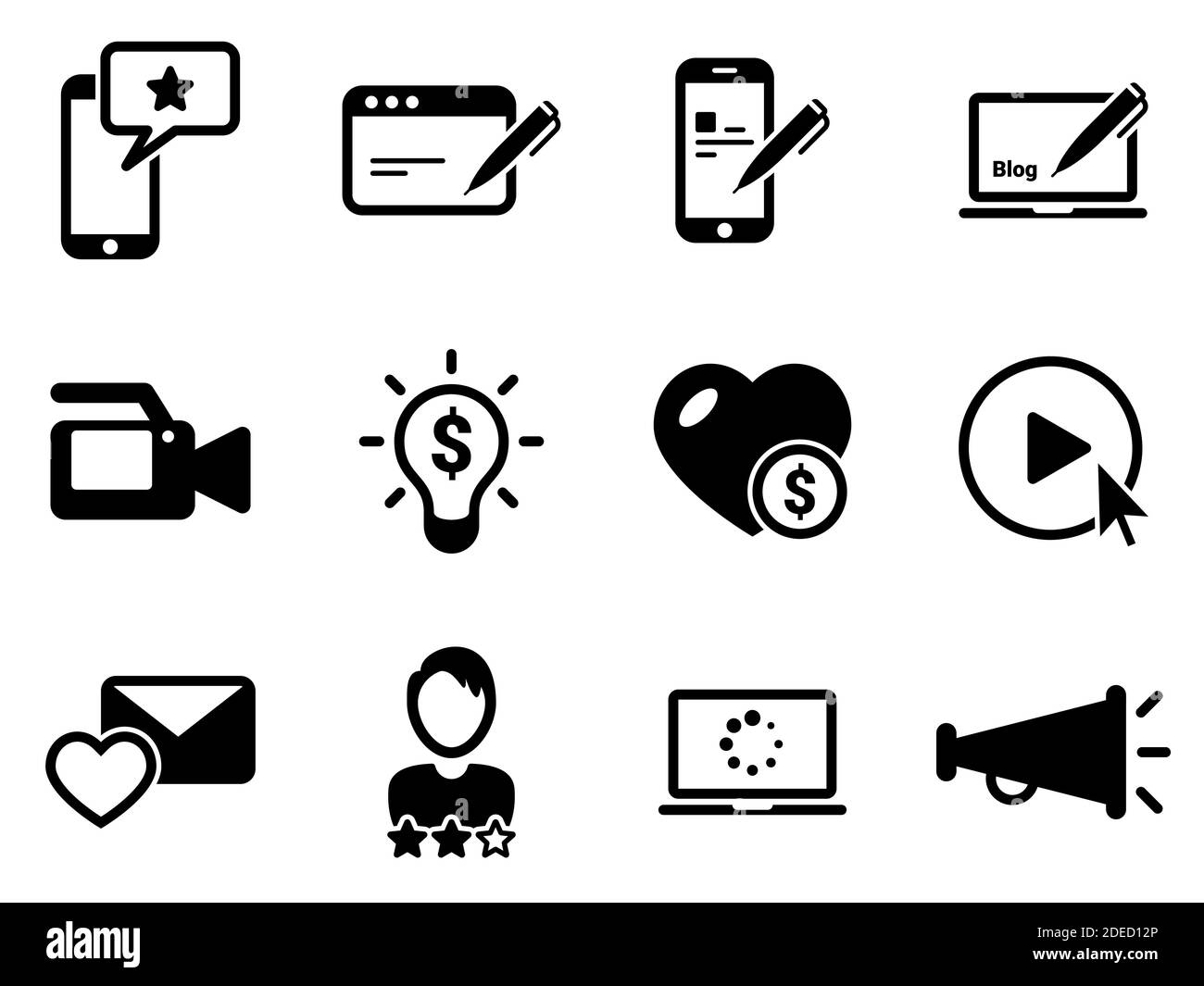 Set of simple icons on a theme Blogger, vector, design, collection, flat, sign, symbol,element, object, illustration, isolated. White background Stock Vector