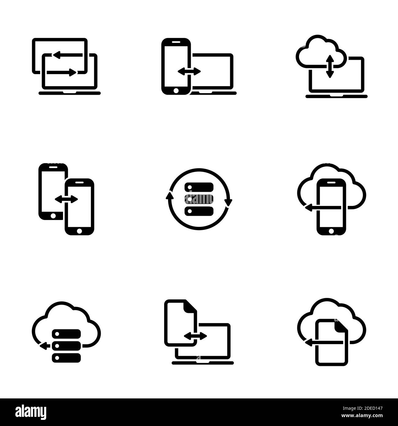 Set of simple icons on a theme Data exchange, vector, design, collection, flat, sign, symbol,element, object, illustration, isolated. White background Stock Vector