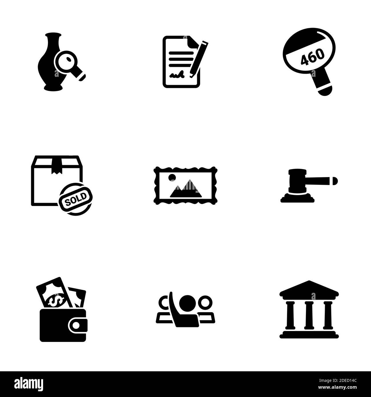 Set of simple icons on a theme Auction, vector, design, collection, flat, sign, symbol,element, object, illustration, isolated. White background Stock Vector