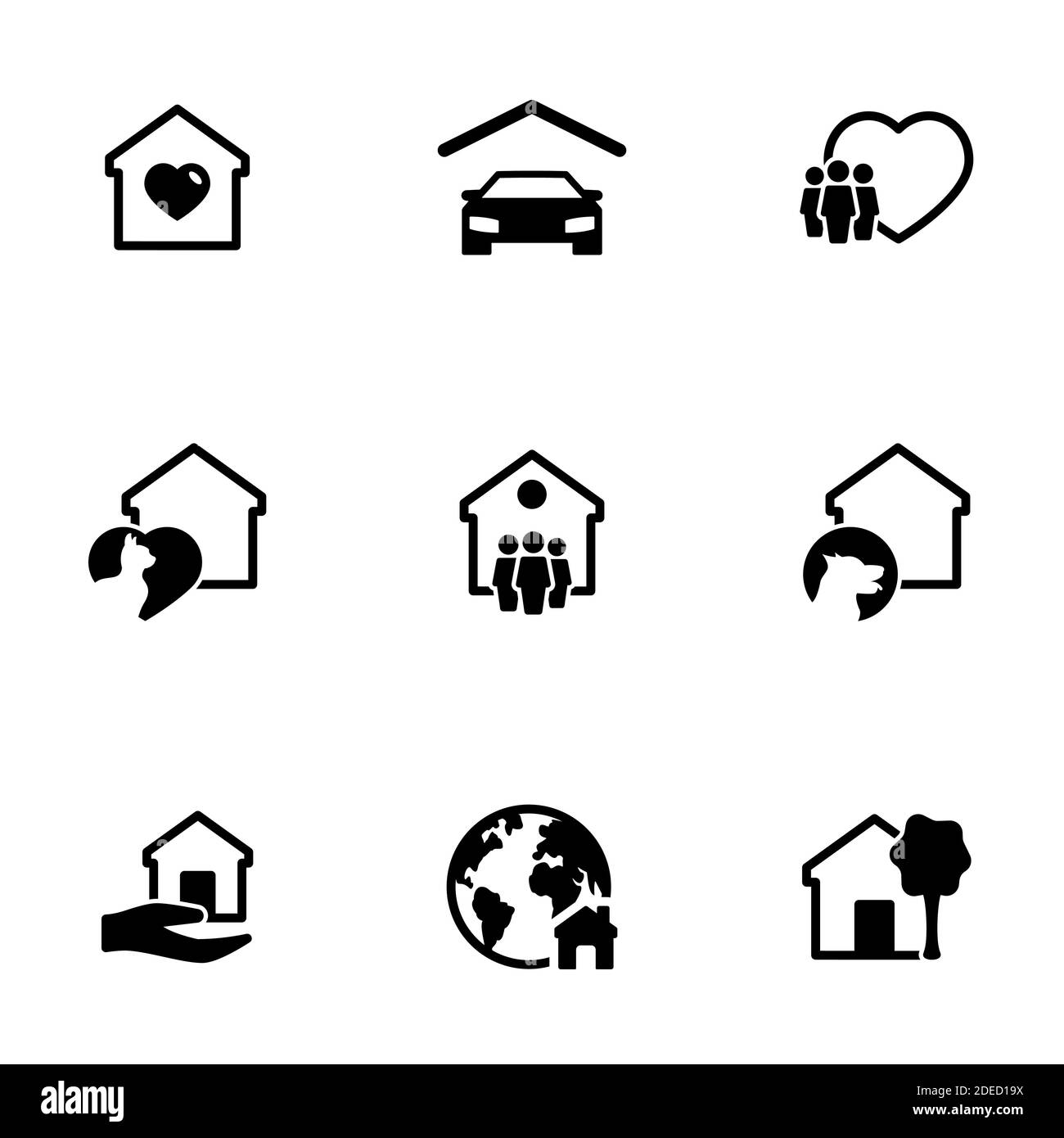 Set of simple icons on a theme Home, family, vector, design, collection, flat, sign, symbol,element, object, illustration, isolated. White background Stock Vector