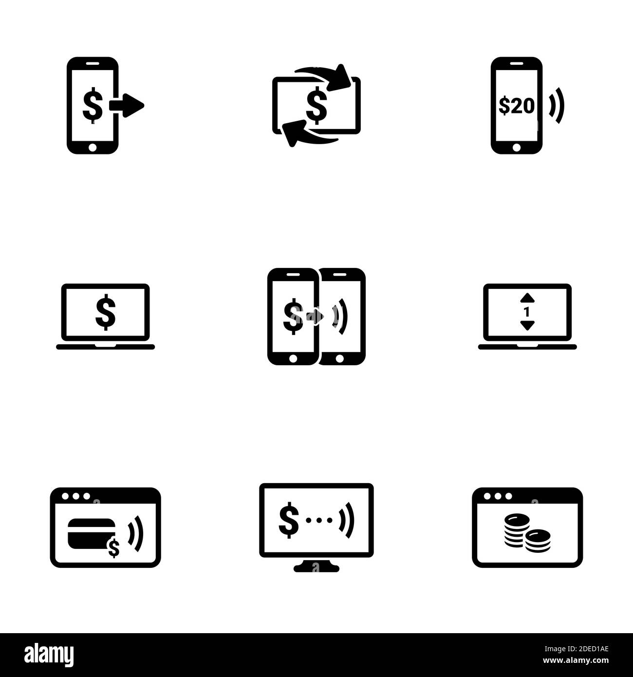 Set of simple icons on a theme Mobile payment, vector, design, collection, flat, sign, symbol,element, object, illustration, isolated. White backgroun Stock Vector