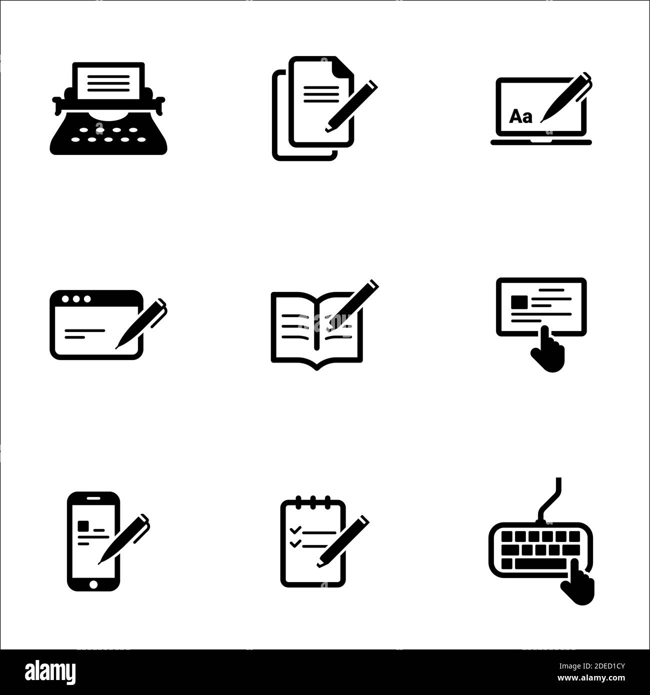 Set of simple icons on a theme Copywriting, vector, design, collection, flat, sign, symbol,element, object, illustration, isolated. White background Stock Vector