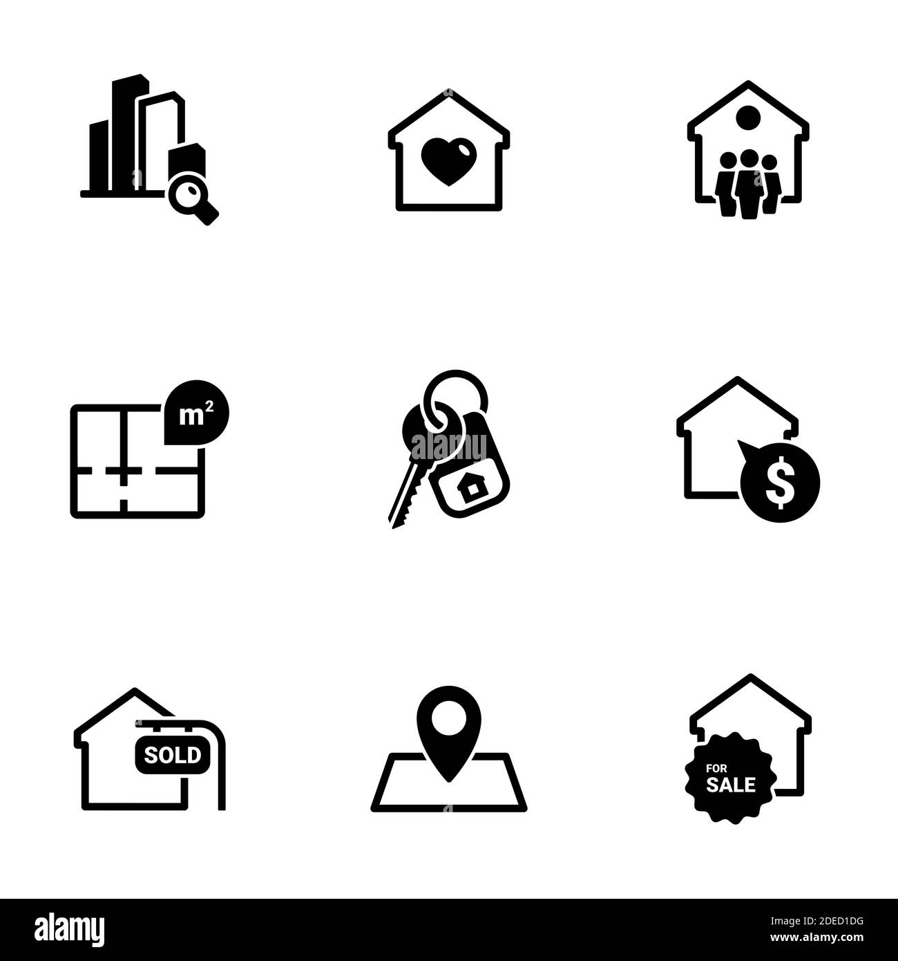 Set of simple icons on a theme Real estate, vector, design, collection, flat, sign, symbol,element, object, illustration, isolated. White background Stock Vector