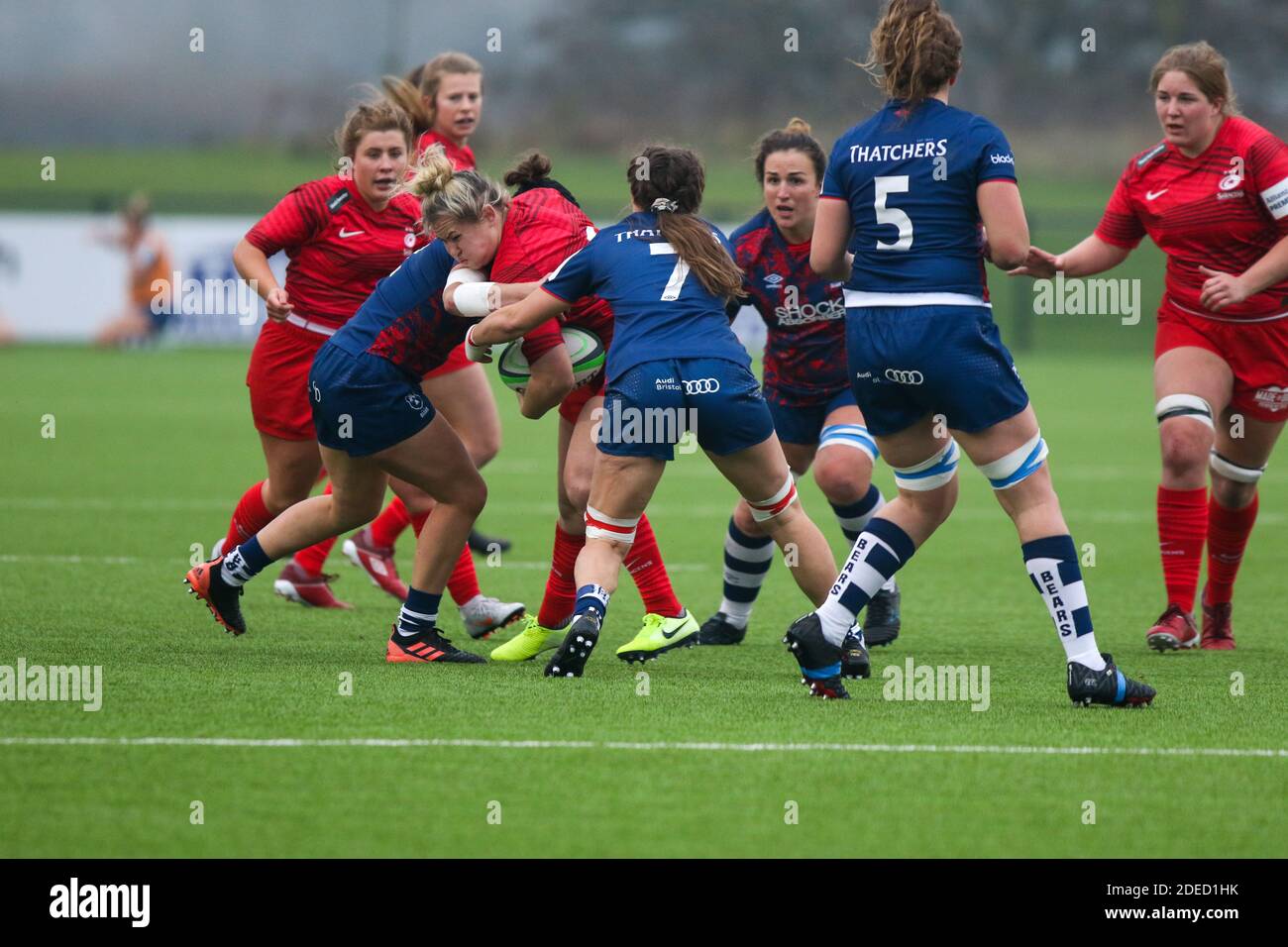 Bristol Bears Women Rugby versus Saracens Women, Shaftsbury Park Bristol.  Marlie Packer, Alice Lockwood, Simon Middleton Stock Photo