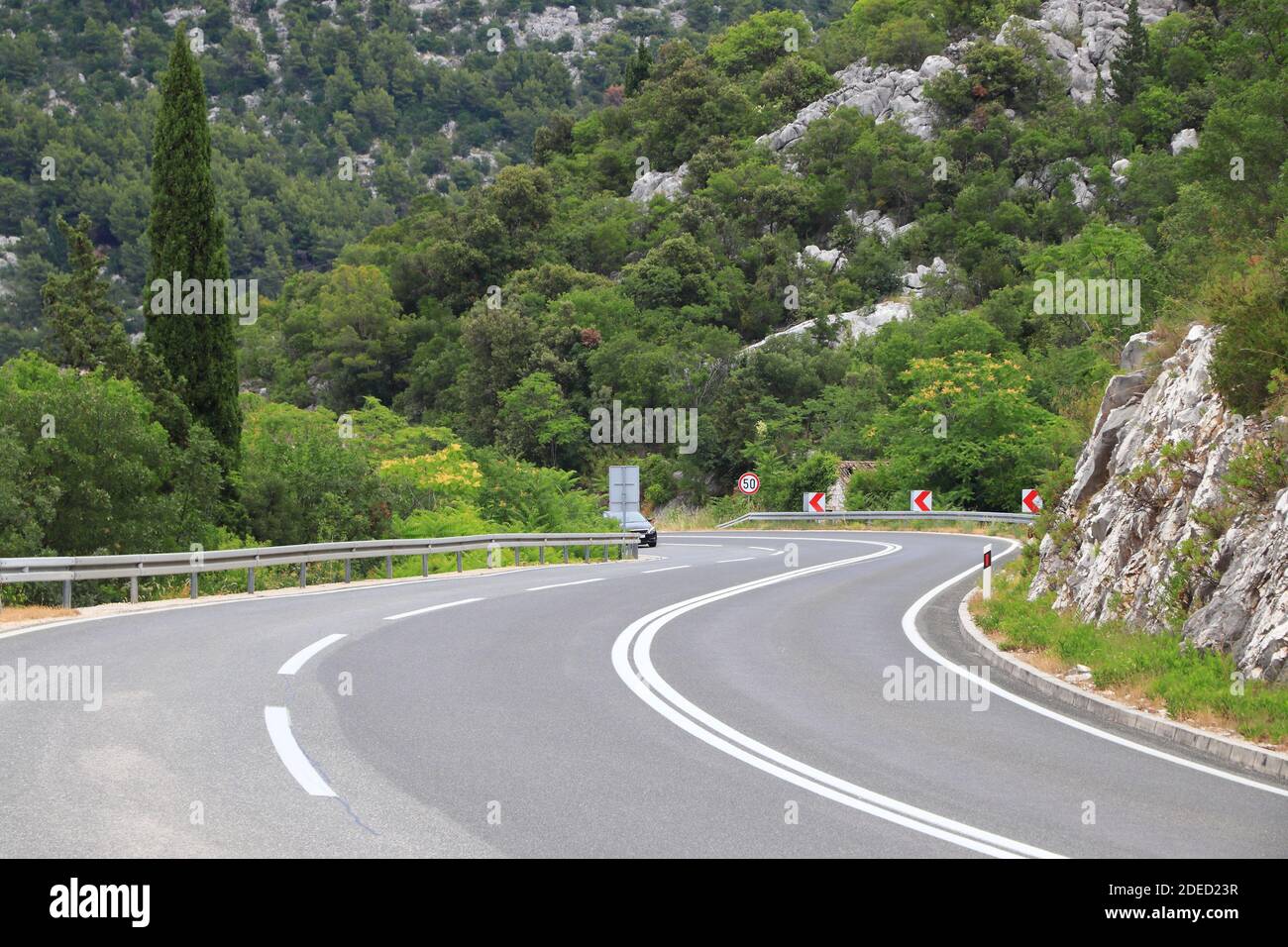The Adriatic Highway (Croatian: Jadranska magistrala) in South Dalmatia, Croatia. Stock Photo
