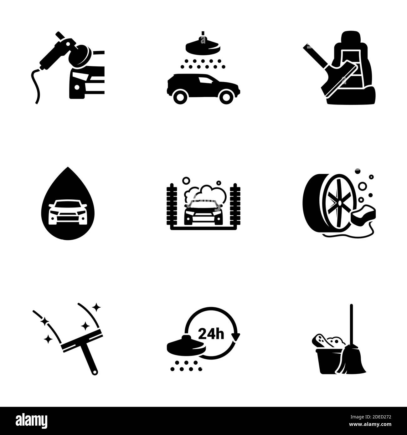 Set of black icons isolated on white background, on theme Car Wash Stock Vector