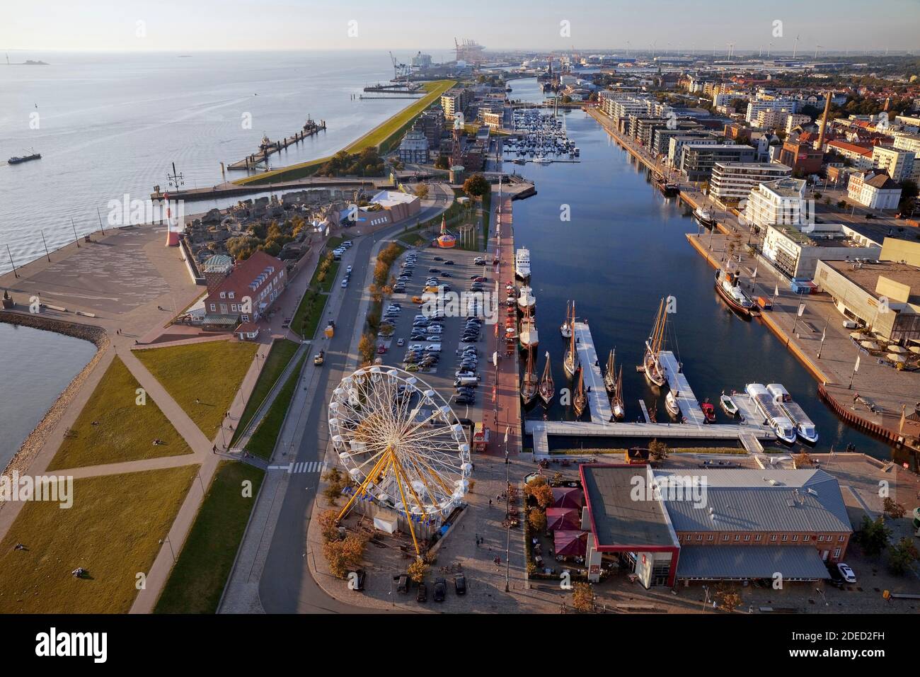 aerial view of the Havenwelten with ferris wheel, Germany, Bremen, Bremerhaven Stock Photo