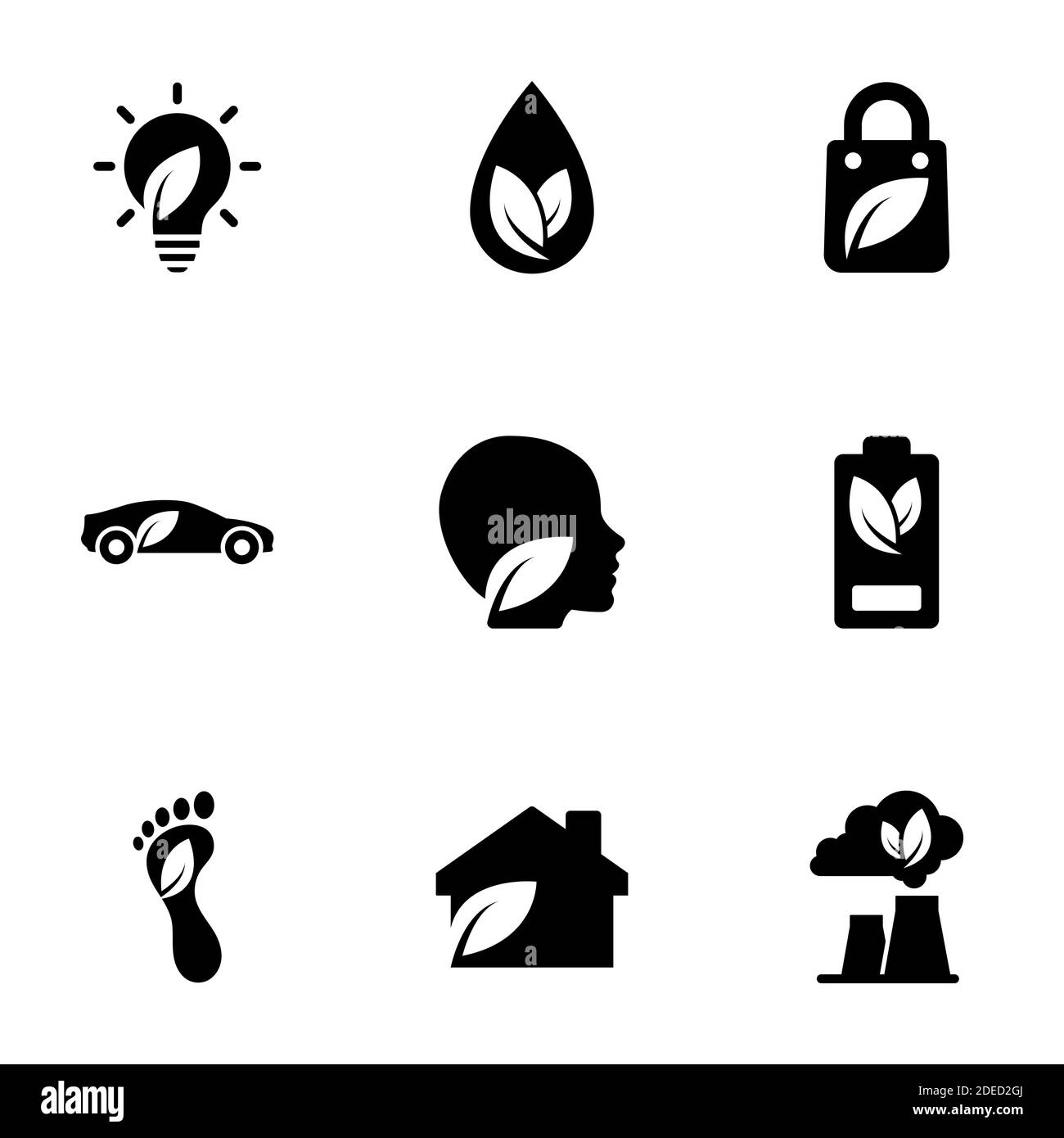 Set of black icons isolated on white background, on theme Ecology Stock ...